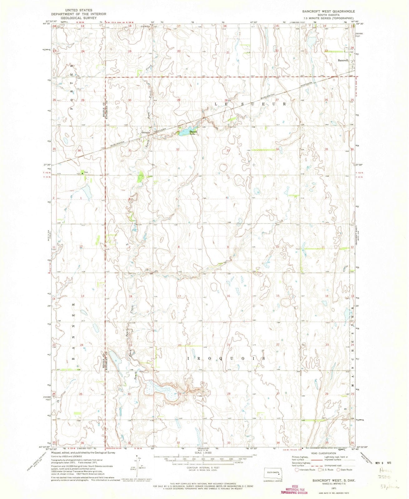 1971 Bancroft West, SD - South Dakota - USGS Topographic Map