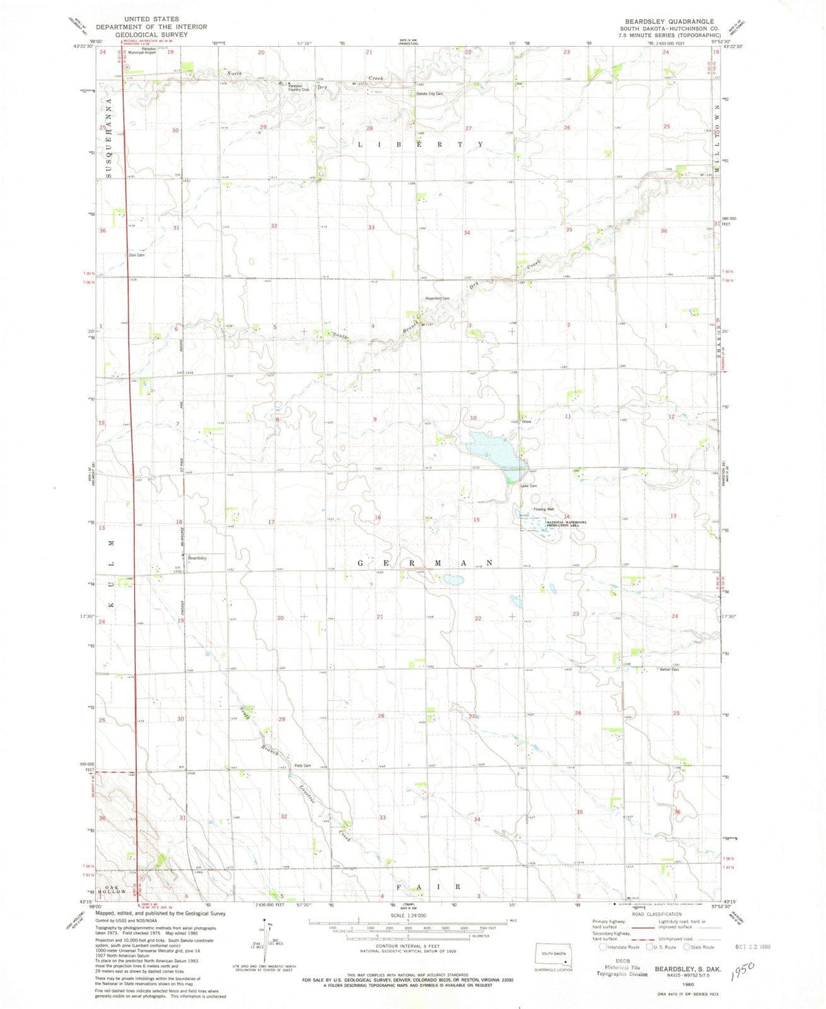 1980 Beardsley, SD - South Dakota - USGS Topographic Map