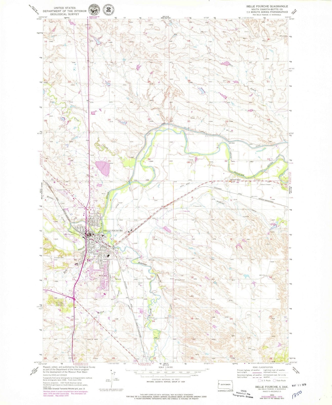 1954 Belle Fourche, SD - South Dakota - USGS Topographic Map