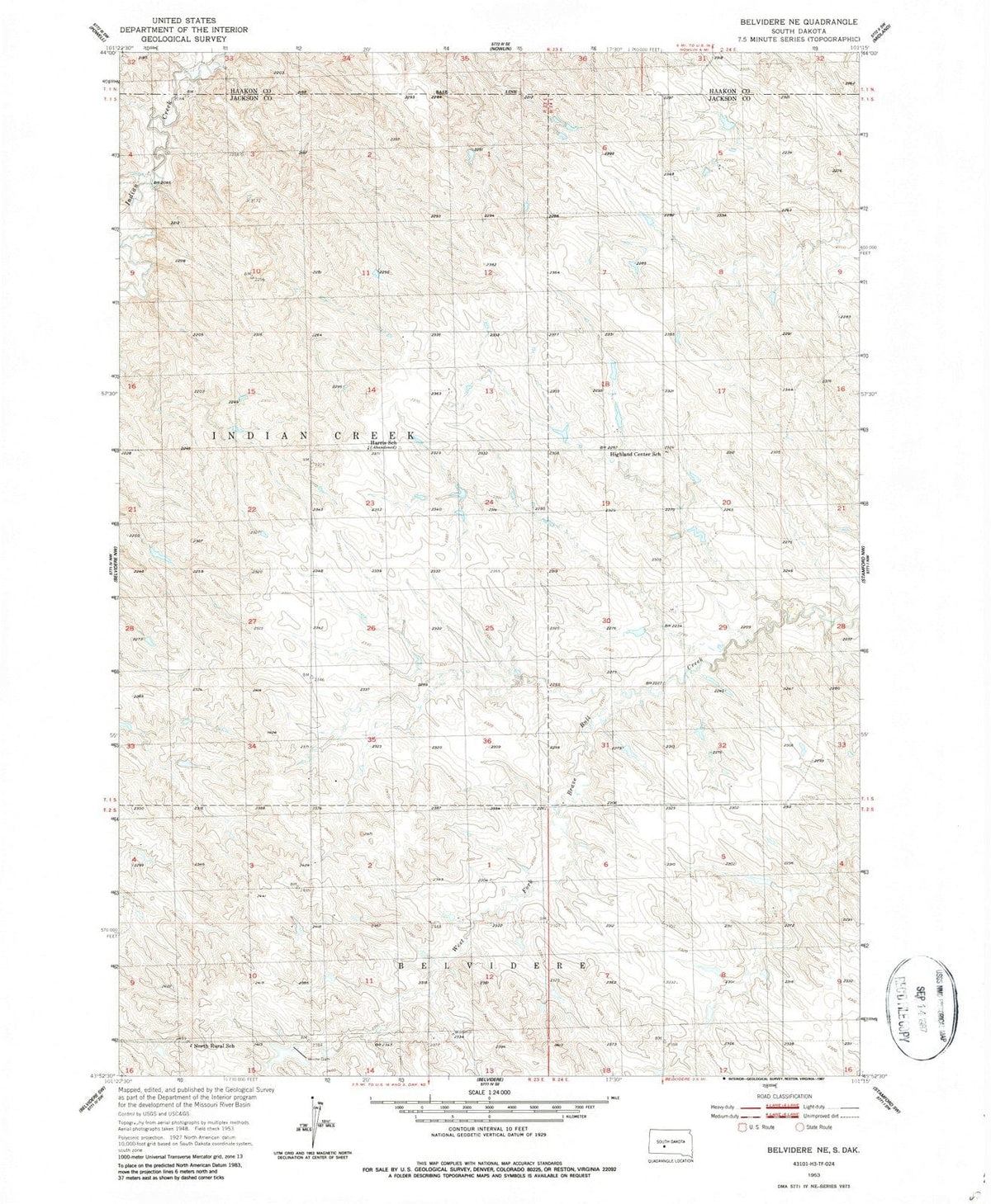 1953 Belvidere, SD - South Dakota - USGS Topographic Map