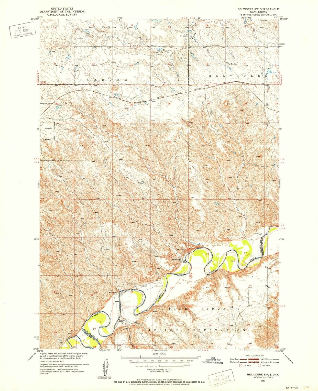 1951 Belvidere, SD - South Dakota - USGS Topographic Map