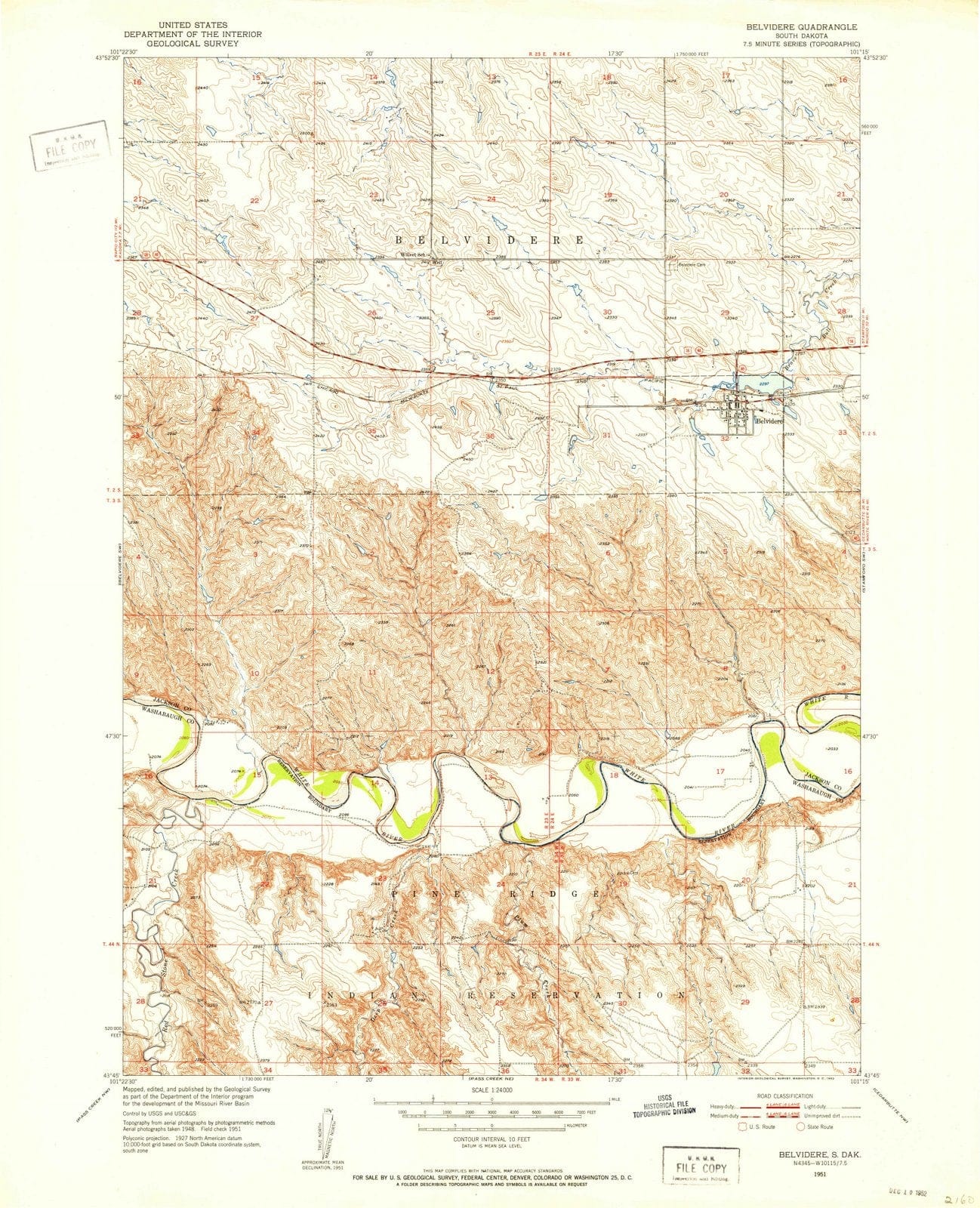 1951 Belvidere, SD - South Dakota - USGS Topographic Map