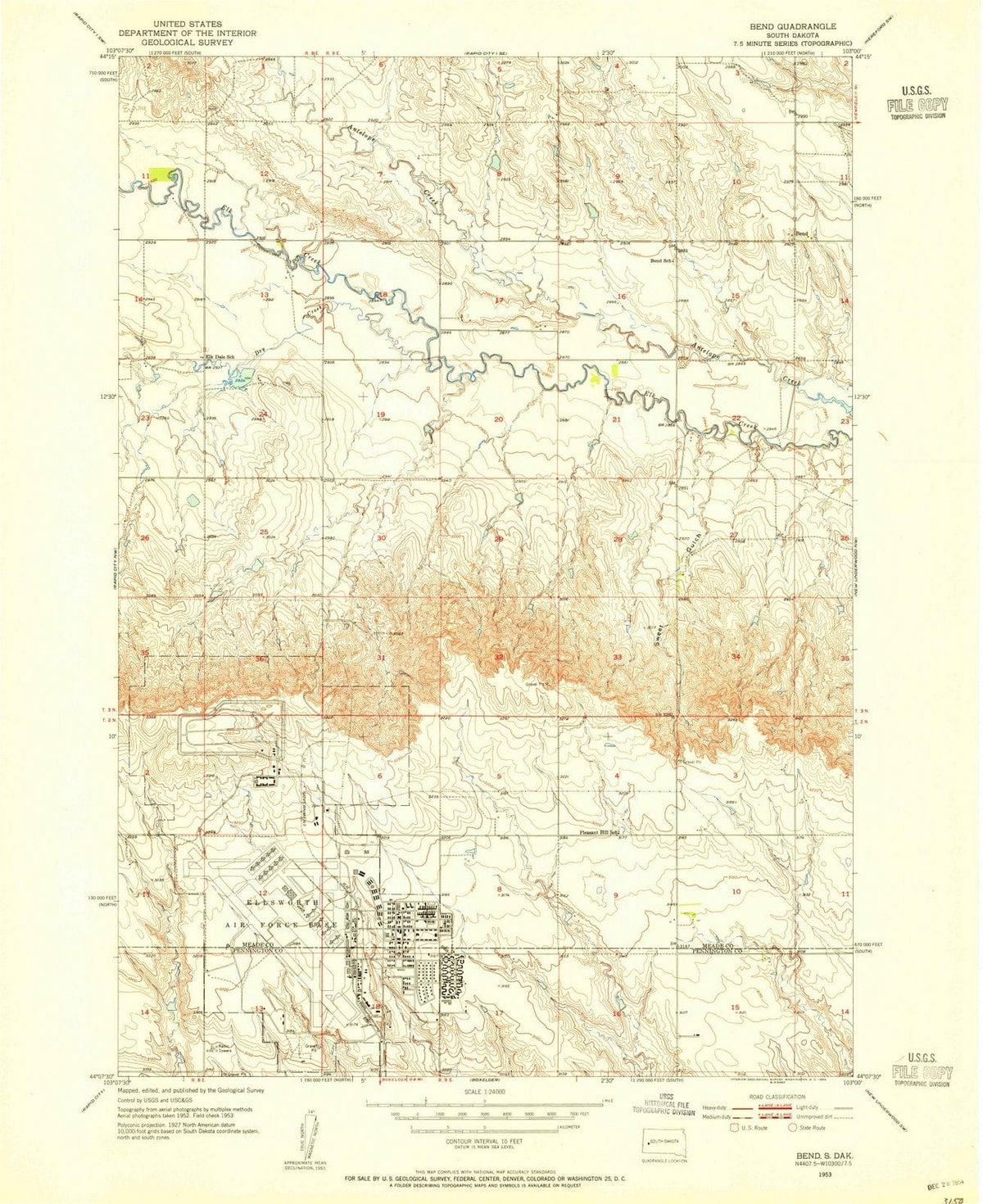 1953 Bend, SD - South Dakota - USGS Topographic Map