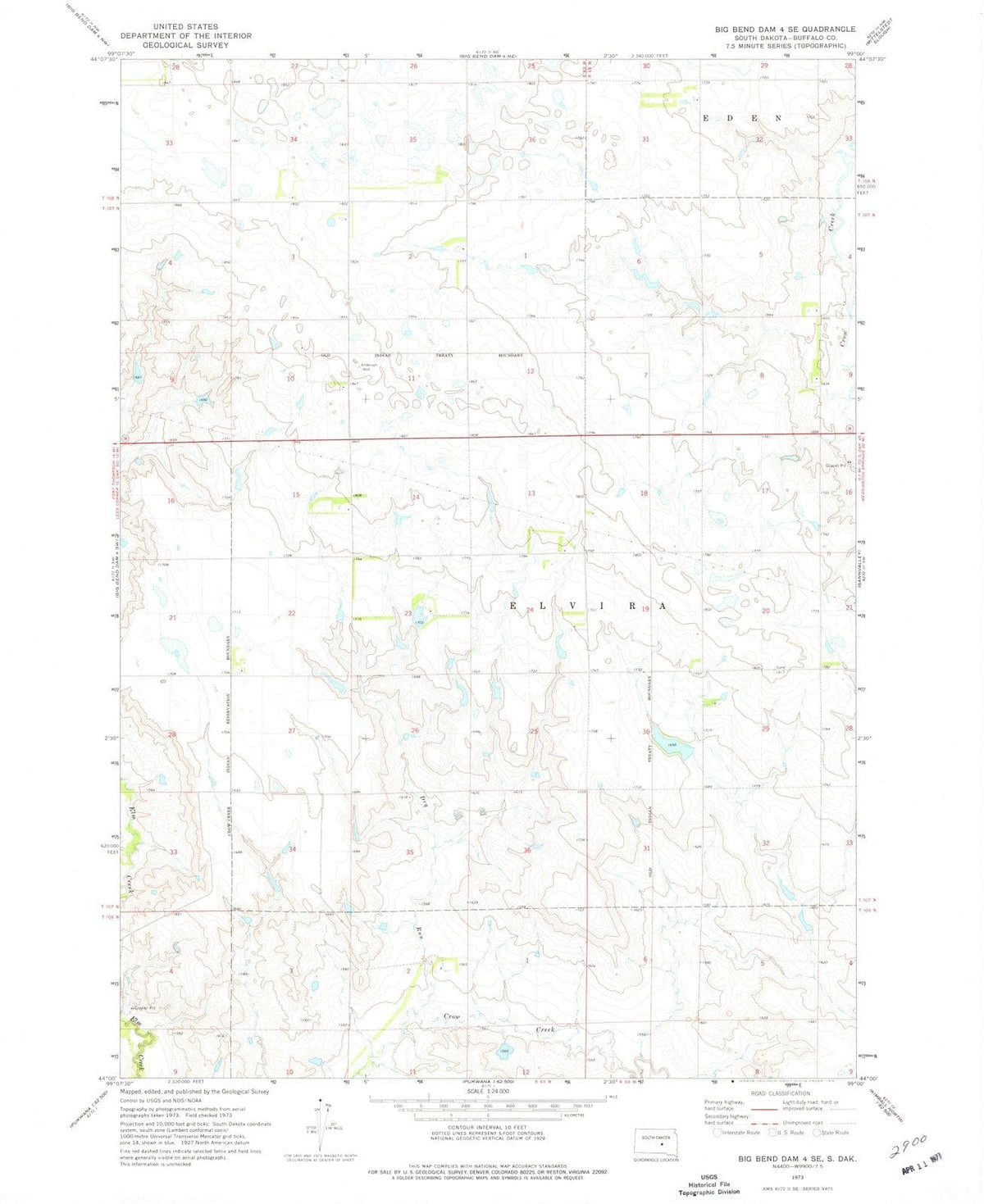 1973 Big Bend Dam 4, SD - South Dakota - USGS Topographic Map