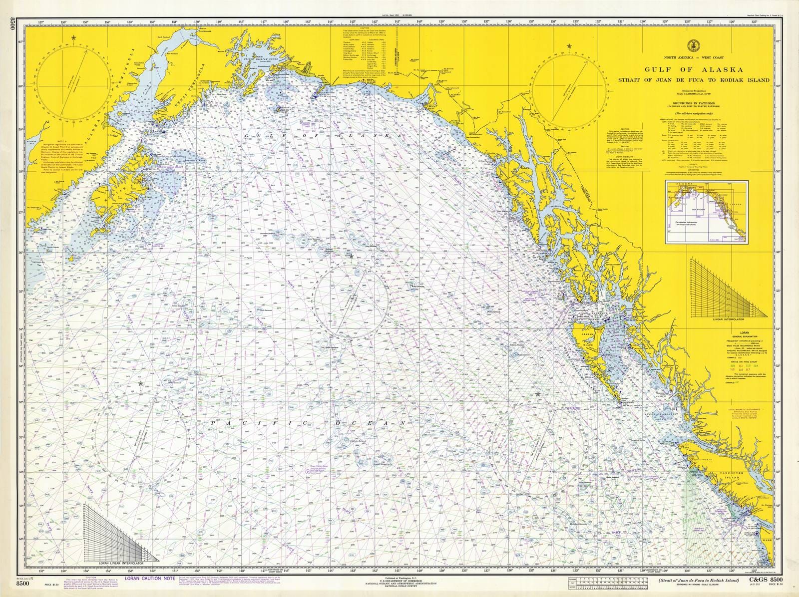 Historic Nautical Map - Strait Juan De Fuca To Kodiak Island, 1971 NOAA Chart - Washington, Alaska (WA, AK) - Vintage Wall Art