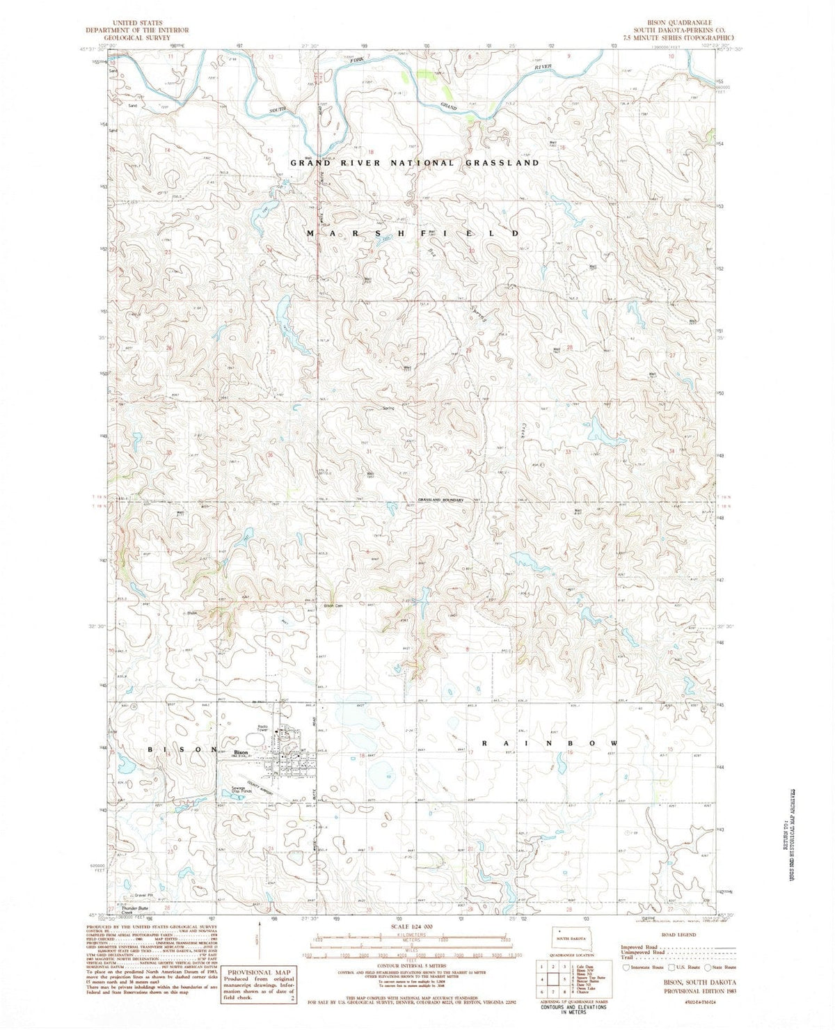 1983 Bison, SD - South Dakota - USGS Topographic Map