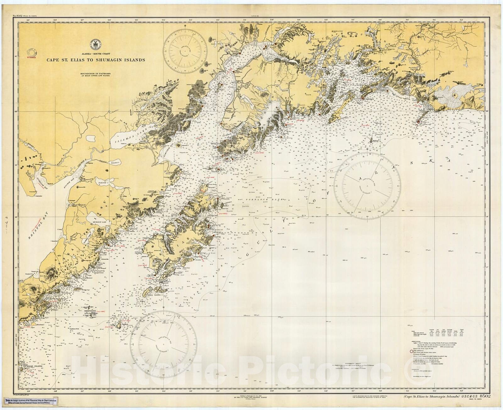 Historic Nautical Map - Cape St. Elias To Shumagin Islands, 1934 NOAA Chart - Alaska (AK) - Vintage Wall Art
