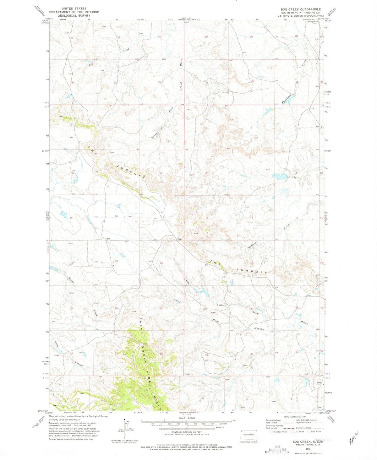 1973 Bog Creek, SD - South Dakota - USGS Topographic Map