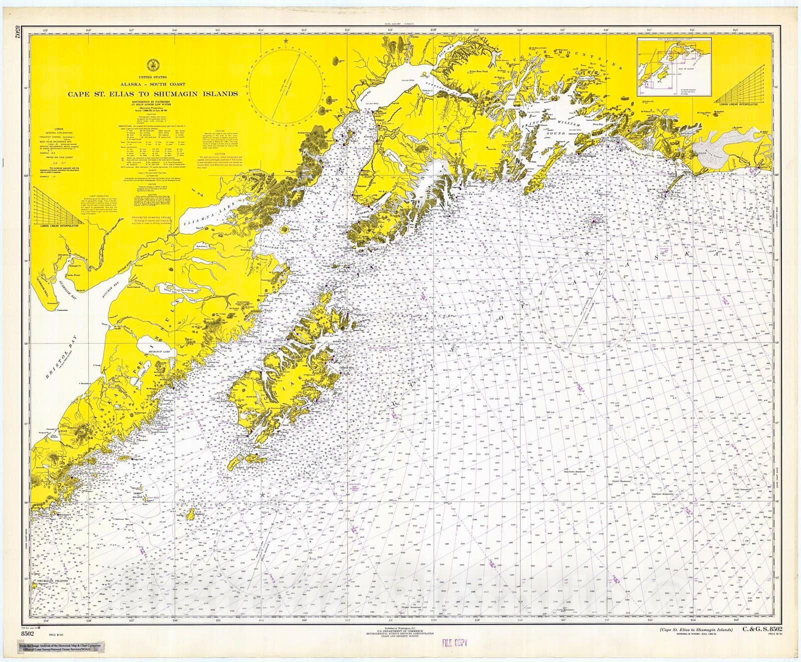 Historic Nautical Map - Cape St. Elias To Shumagin Islands, 1968 NOAA Chart - Alaska (AK) - Vintage Wall Art