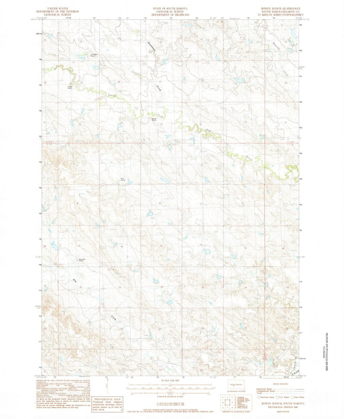 1983 Bowen Ranch, SD - South Dakota - USGS Topographic Map