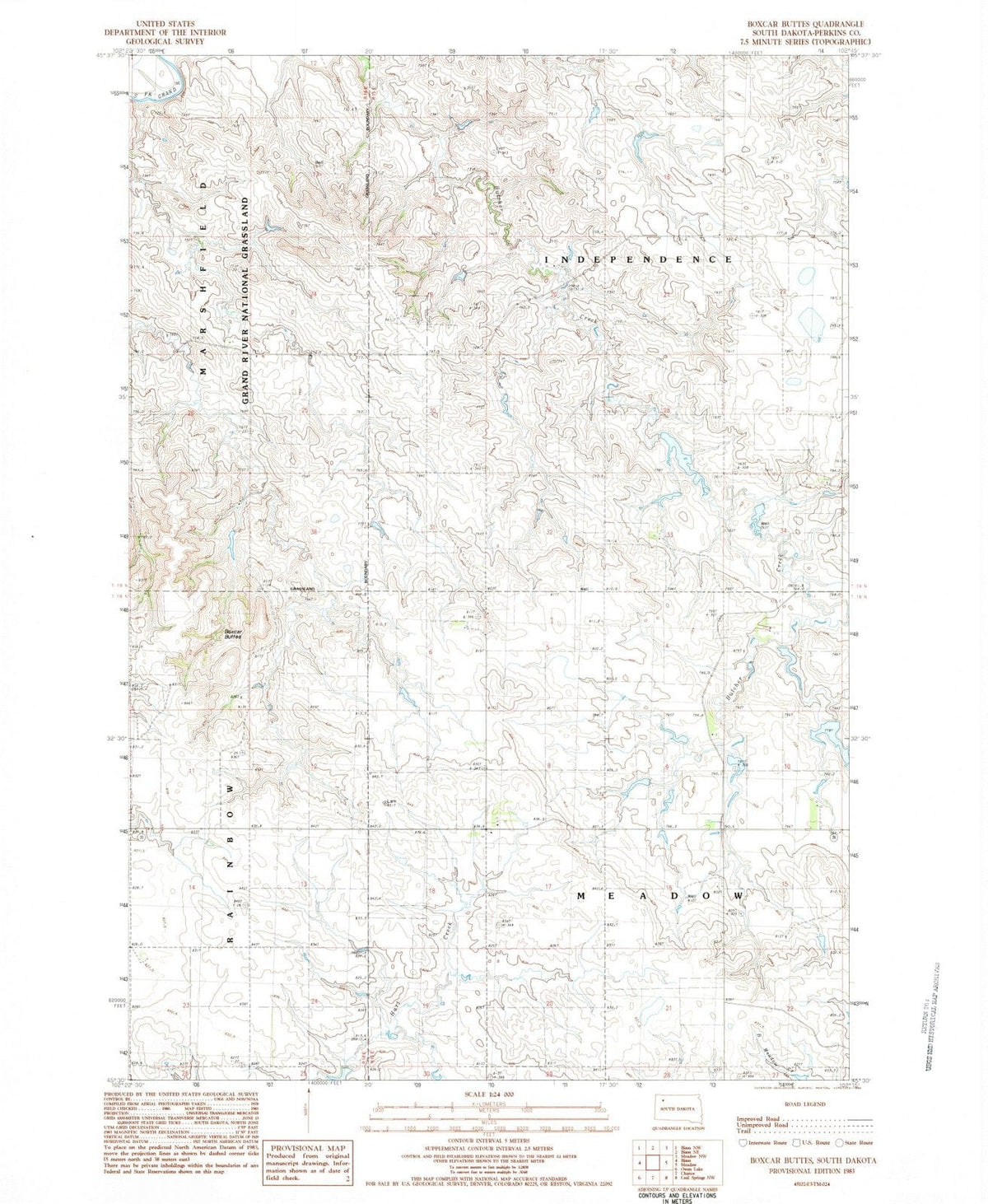 1983 Boxcar Buttes, SD - South Dakota - USGS Topographic Map