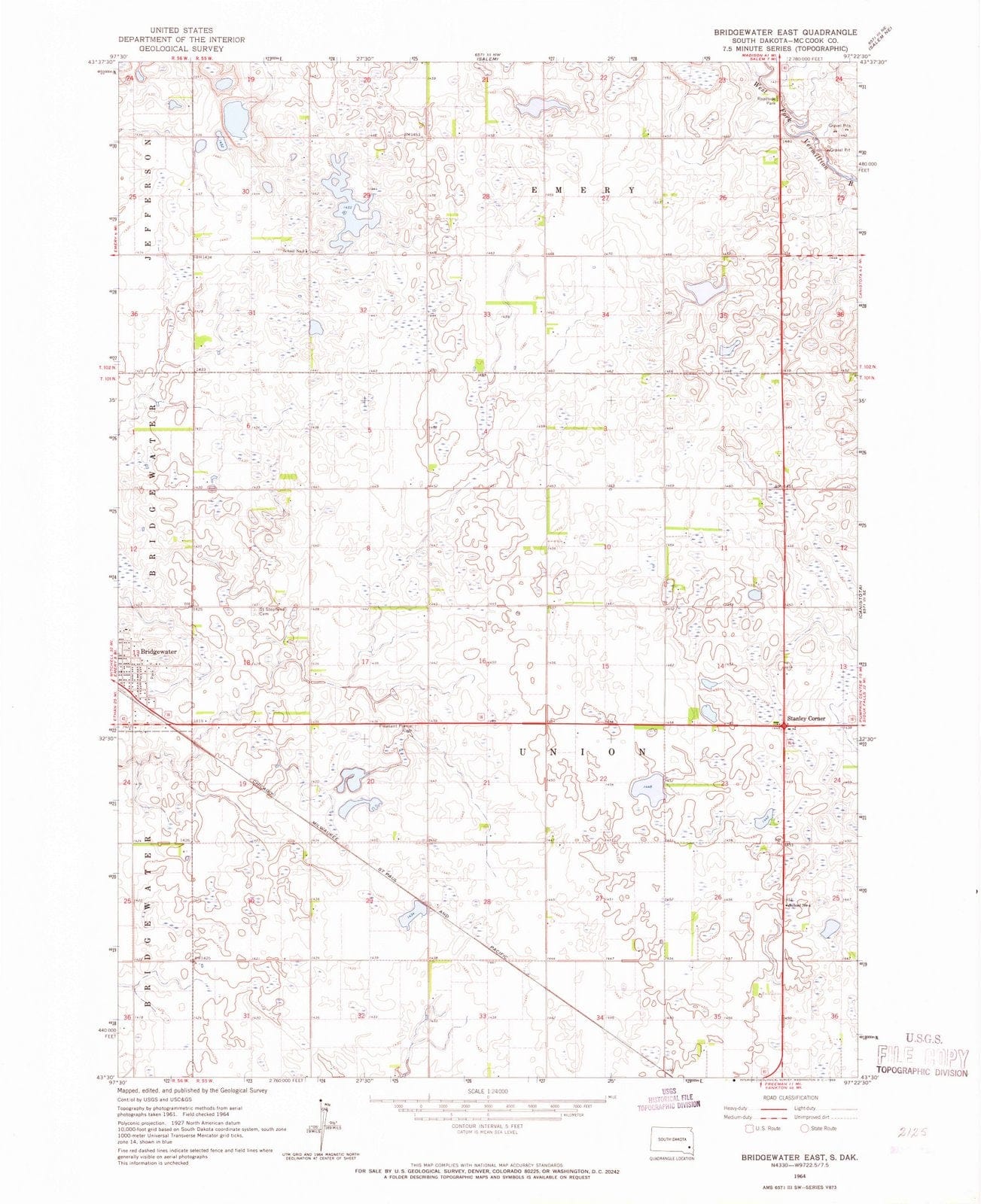 1964 Bridgewater East, SD - South Dakota - USGS Topographic Map