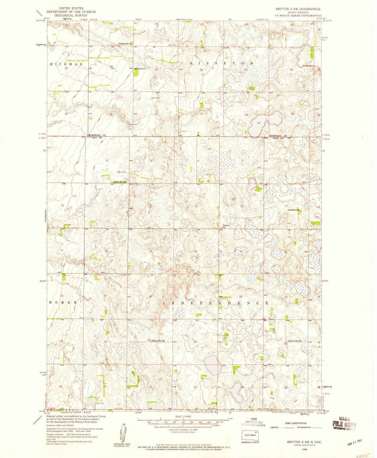 1958 Britton 4, SD - South Dakota - USGS Topographic Map