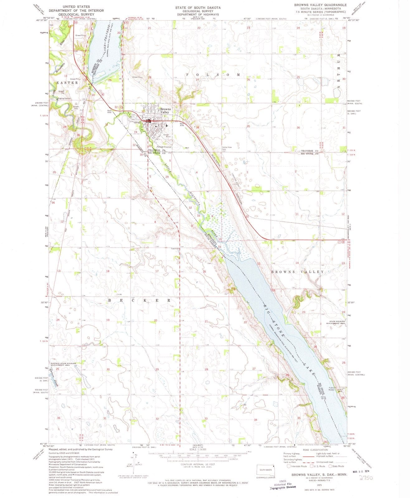 1971 Browns Valley, MN - Minnesota - USGS Topographic Map
