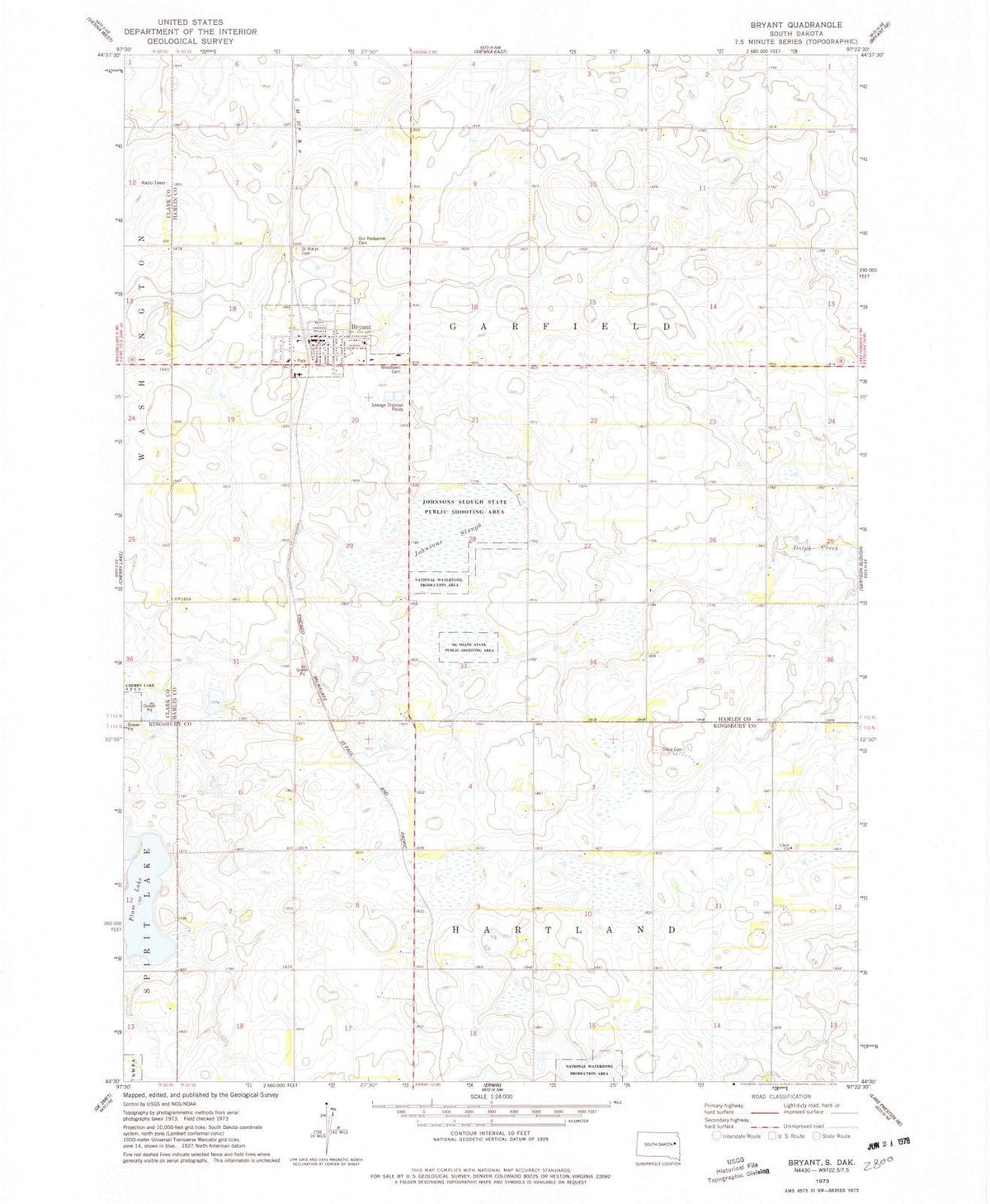 1973 Bryant, SD - South Dakota - USGS Topographic Map