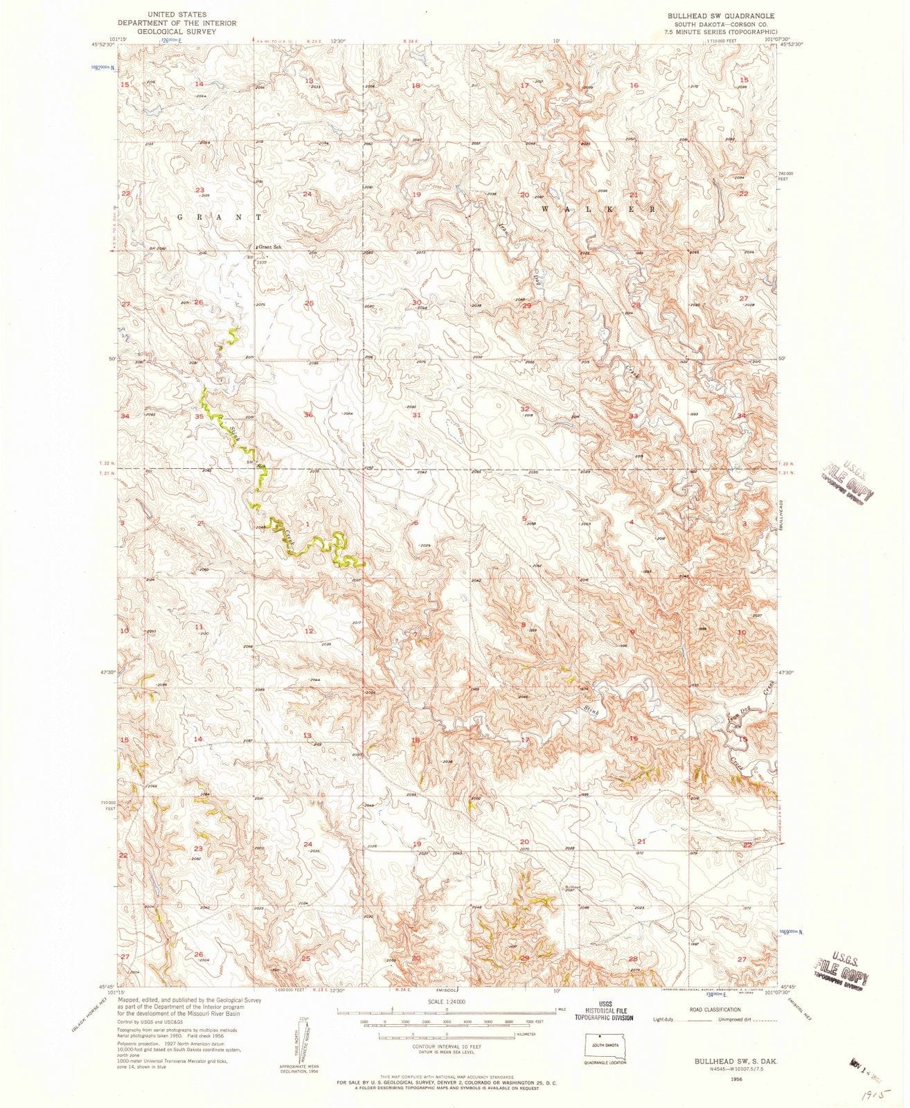1956 Bullhead, SD - South Dakota - USGS Topographic Map