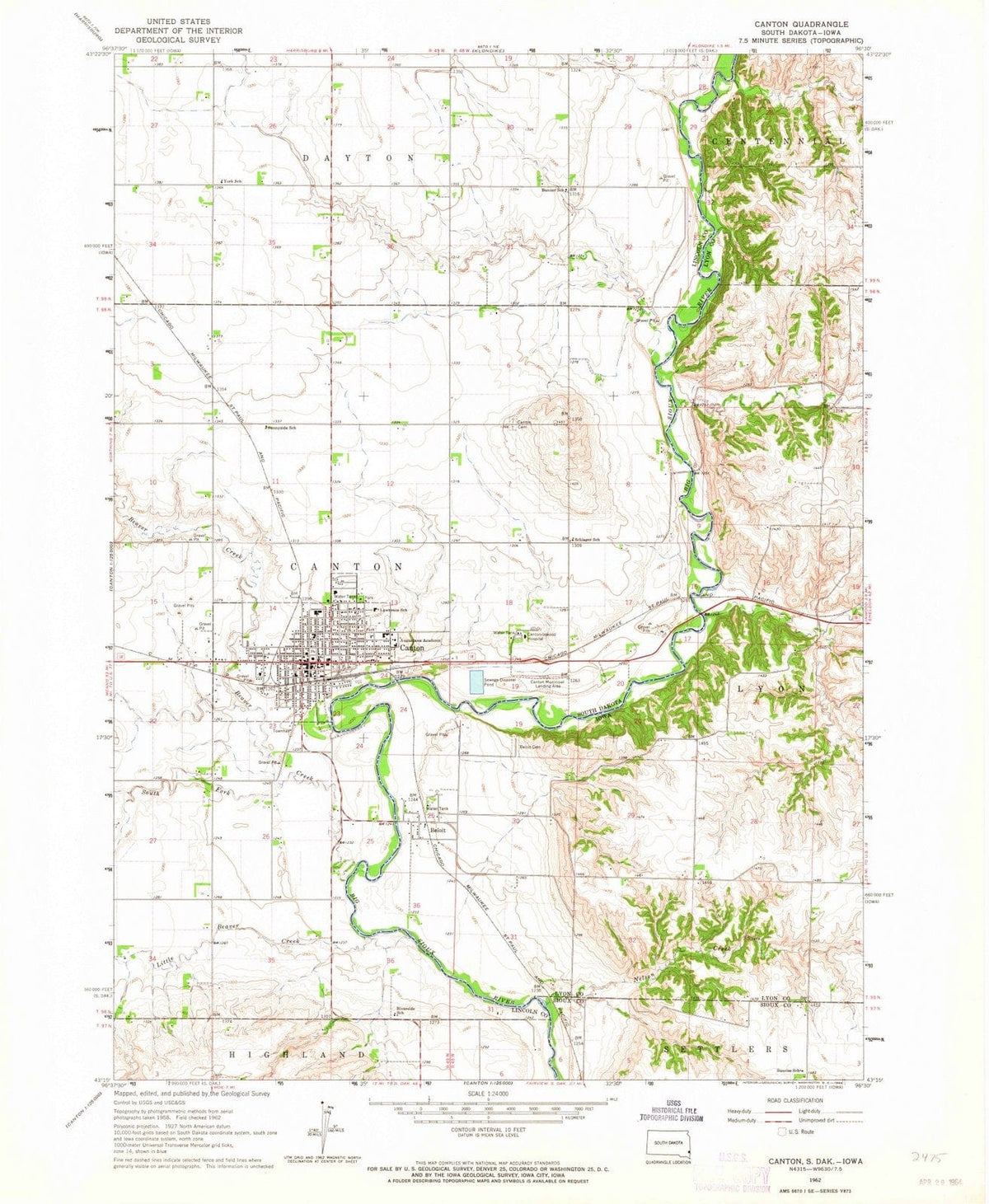 1962 Canton, SD - South Dakota - USGS Topographic Map