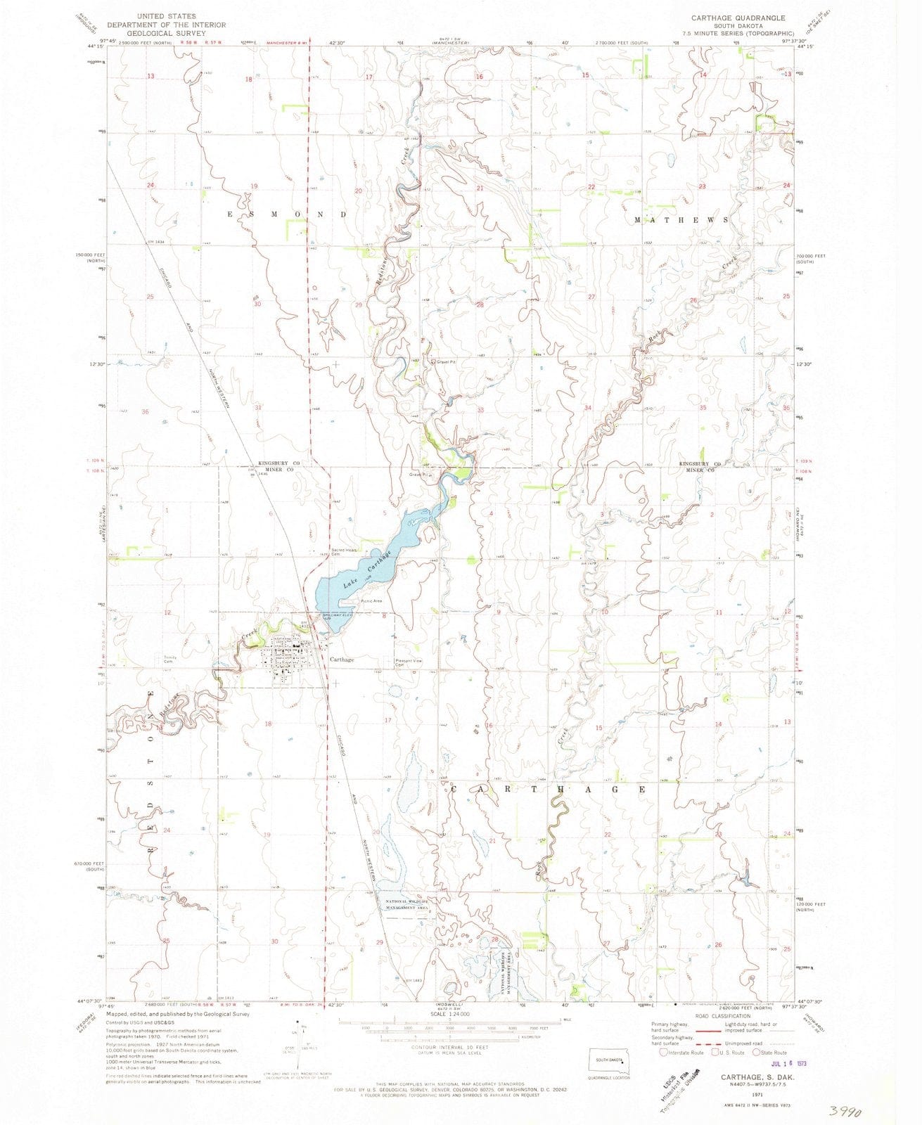 1971 Carthage, SD - South Dakota - USGS Topographic Map