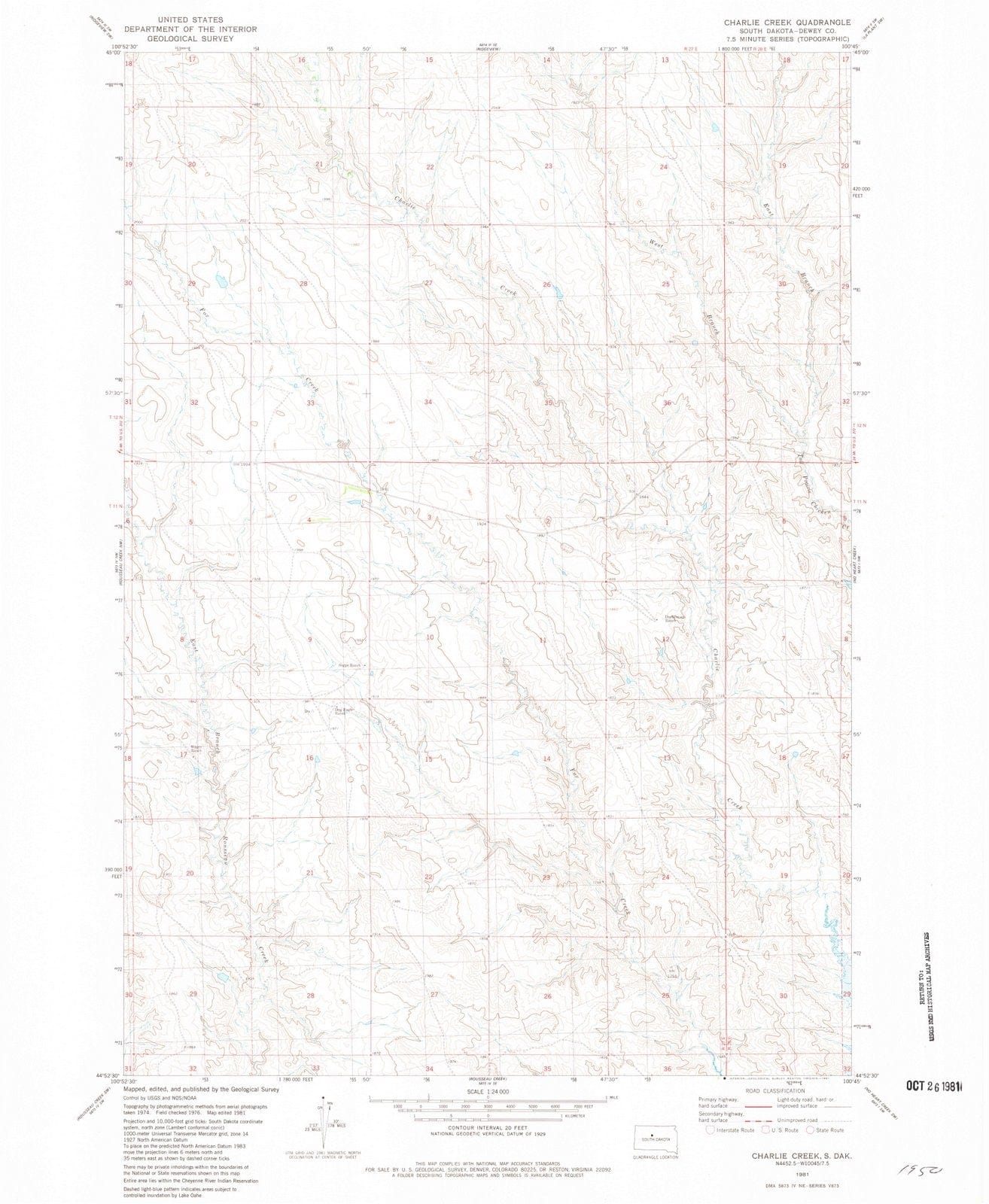 1981 Charlie Creek, SD - South Dakota - USGS Topographic Map