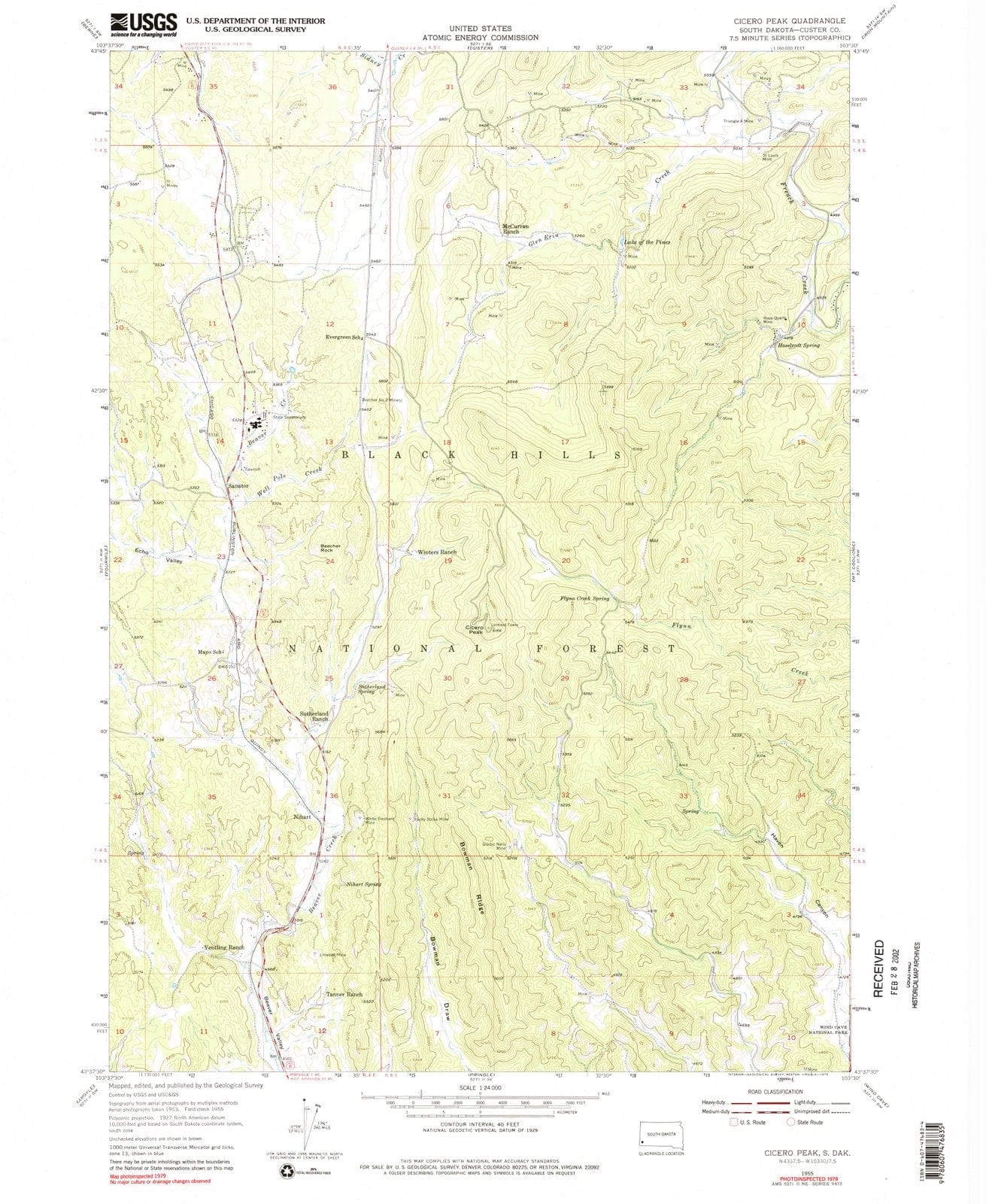 1955 Cicero Peak, SD - South Dakota - USGS Topographic Map