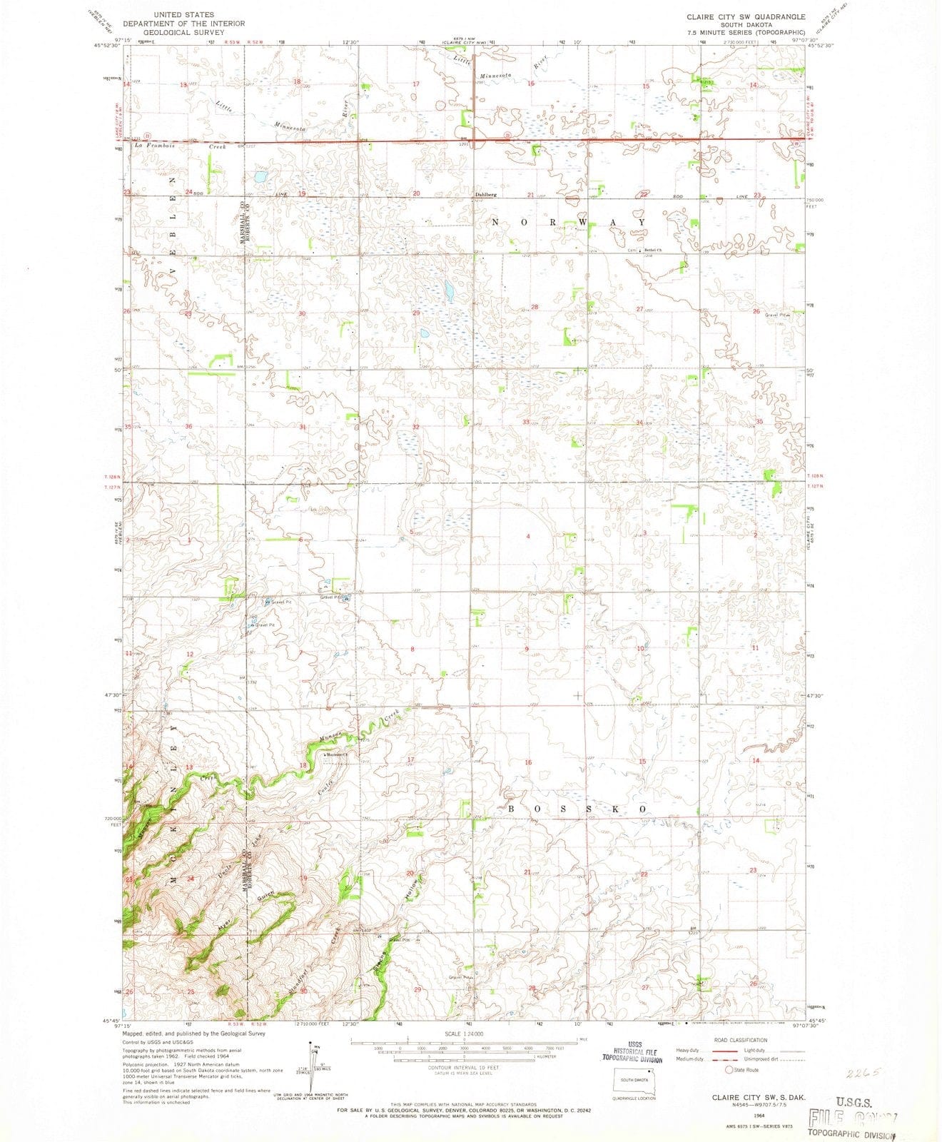 1964 Claire City, SD - South Dakota - USGS Topographic Map