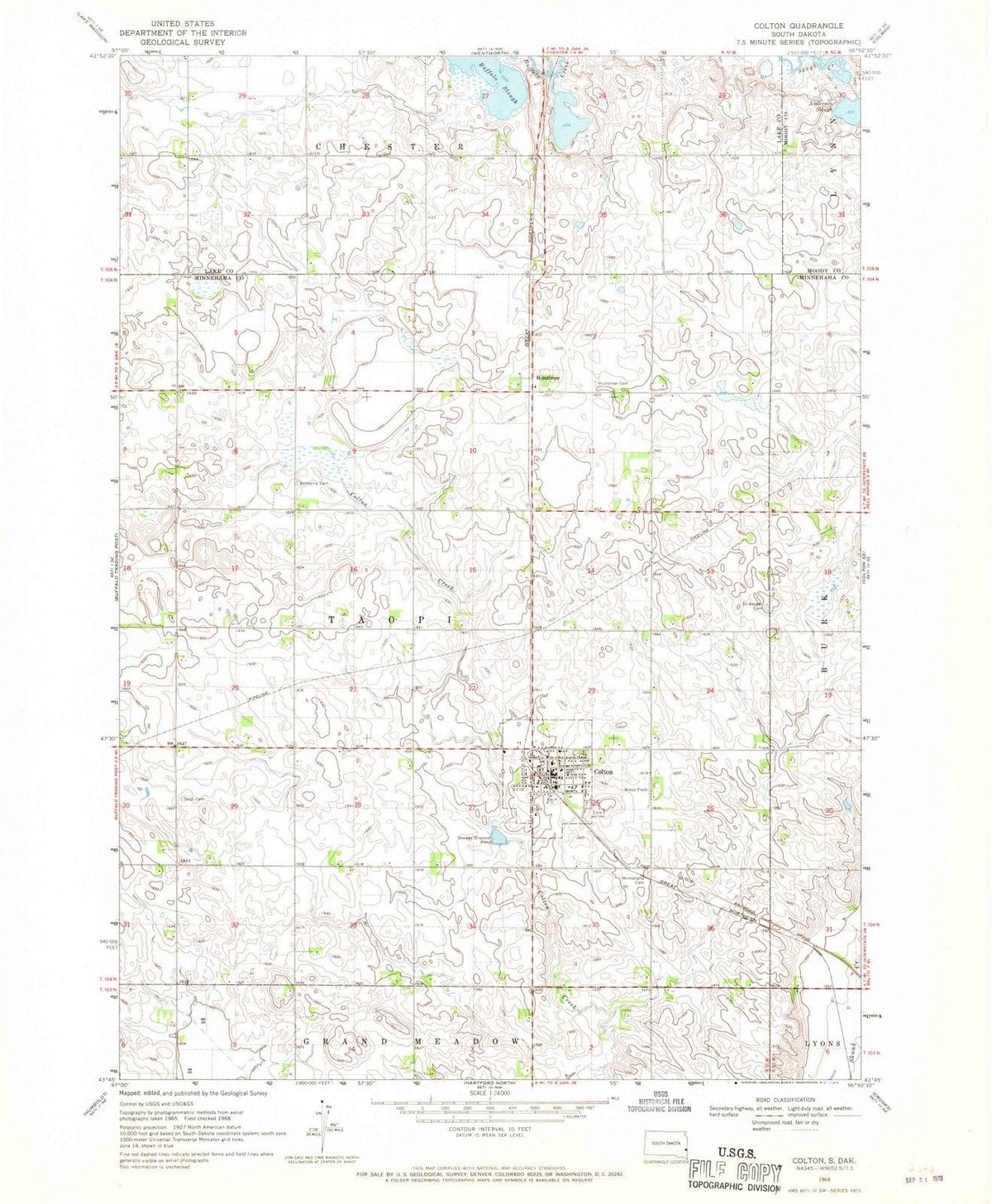 1968 Colton, SD - South Dakota - USGS Topographic Map