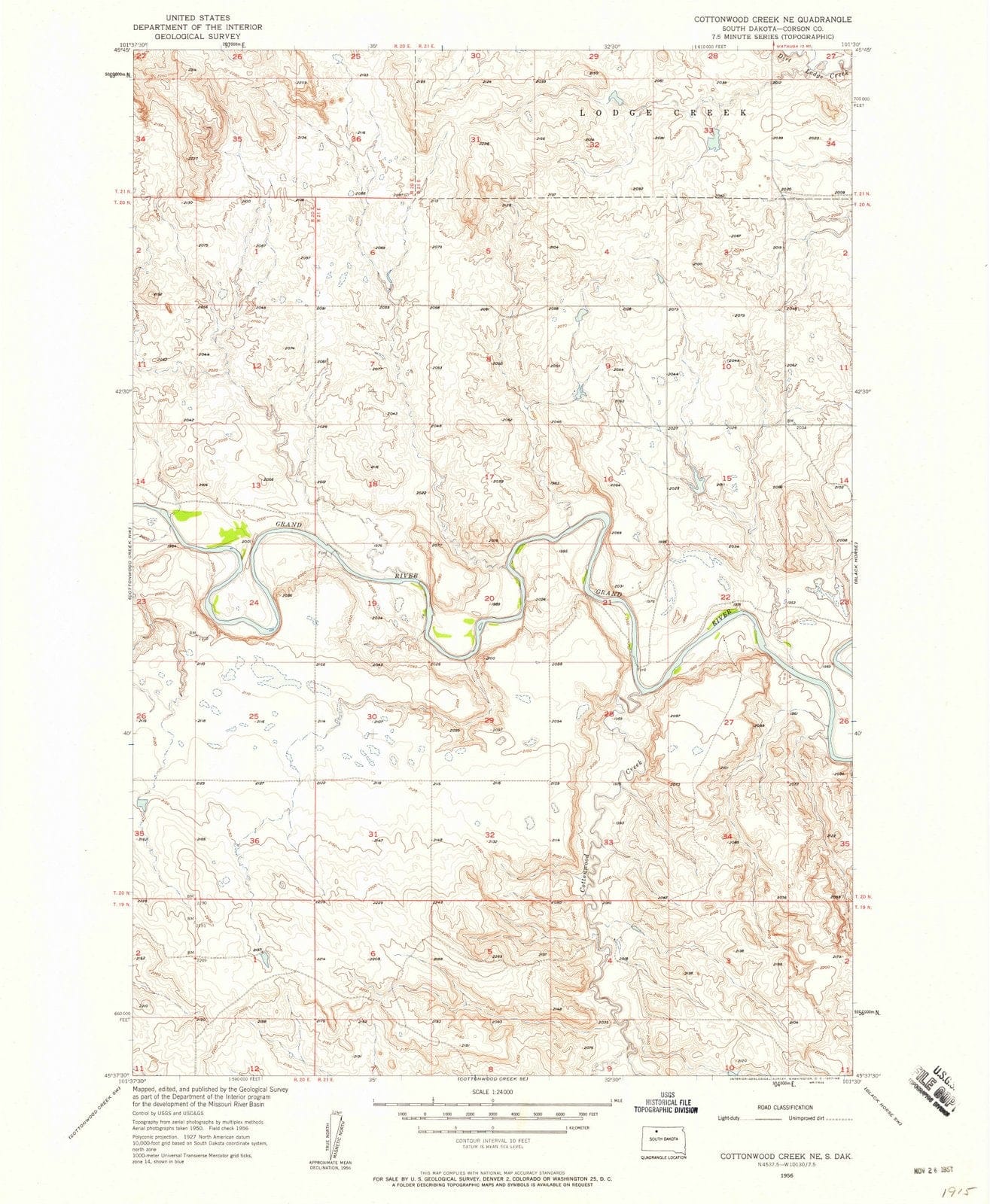 1956 Cottonwood Creek, SD - South Dakota - USGS Topographic Map