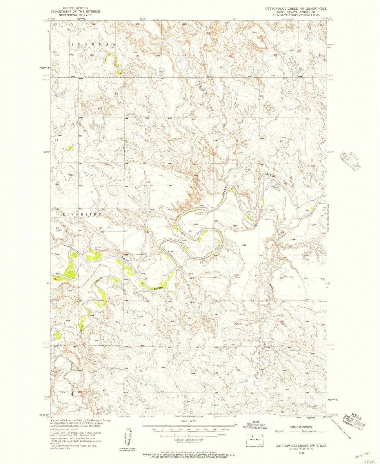 1956 Cottonwood Creek, SD - South Dakota - USGS Topographic Map