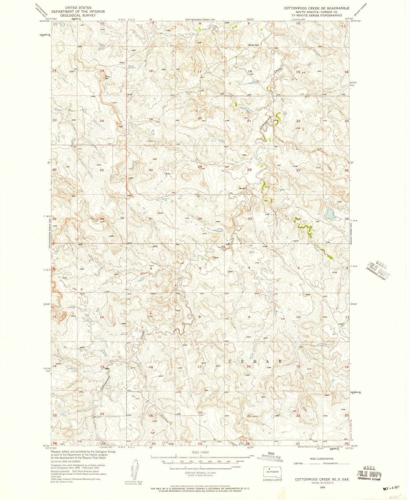 1956 Cottonwood Creek, SD - South Dakota - USGS Topographic Map