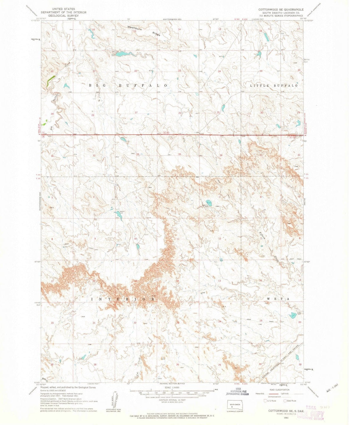 1961 Cottonwood, SD - South Dakota - USGS Topographic Map