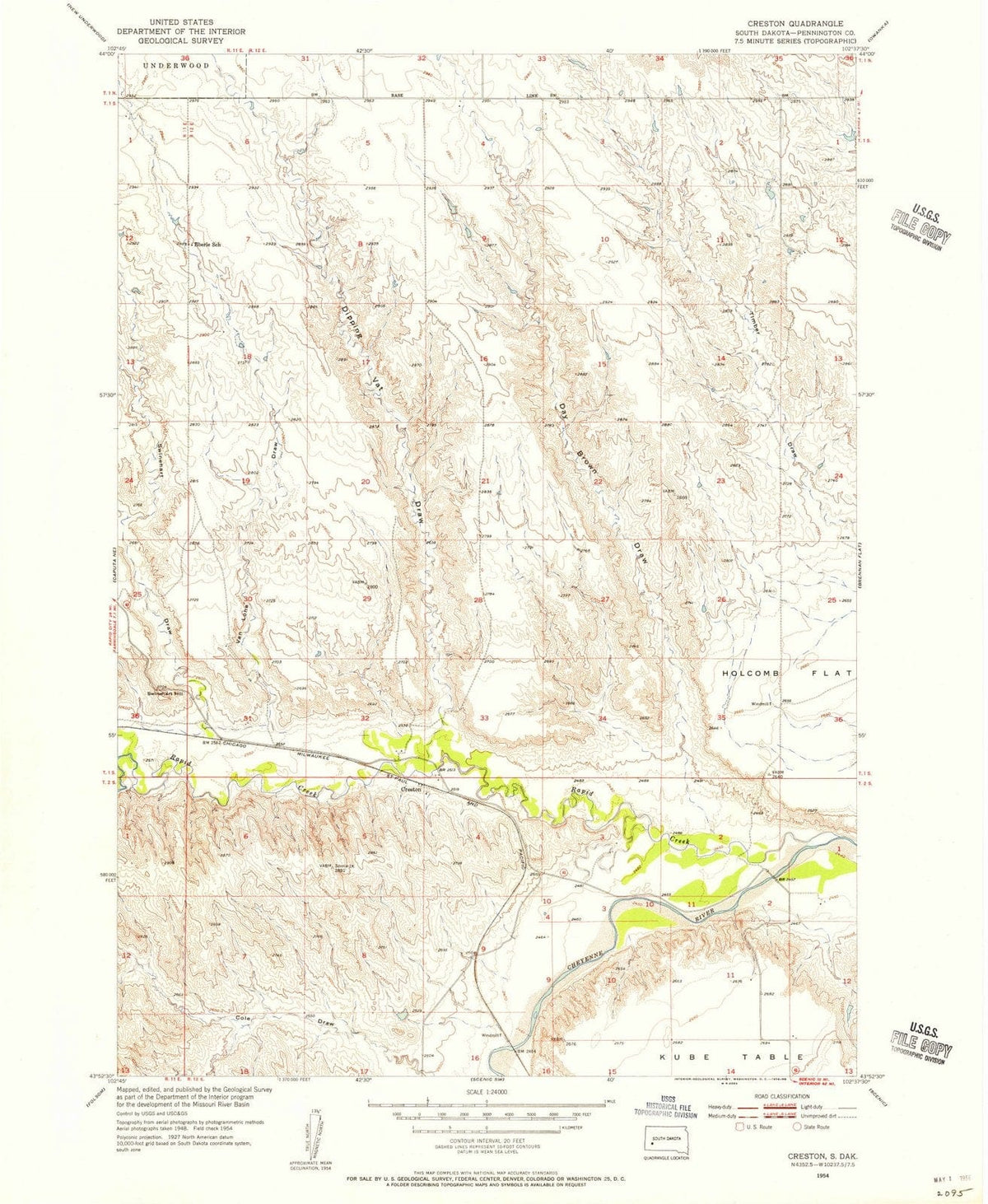1954 Creston, SD - South Dakota - USGS Topographic Map