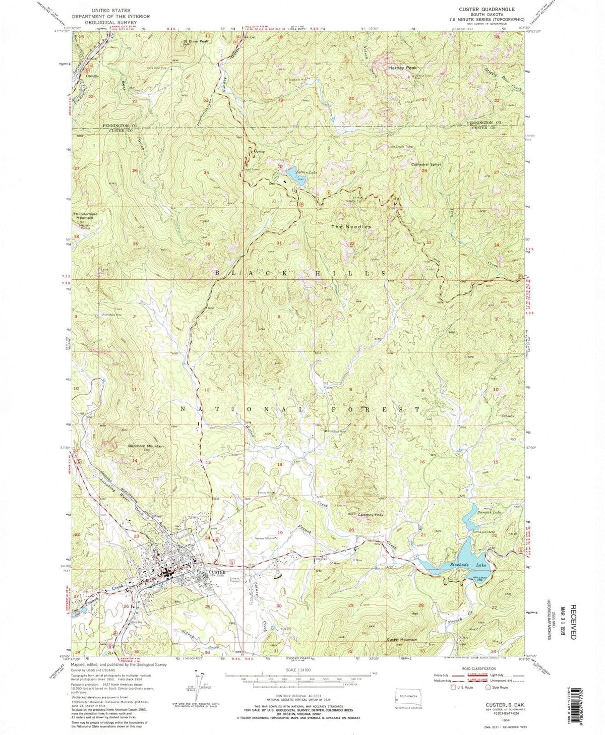 1954 Custer, SD - South Dakota - USGS Topographic Map