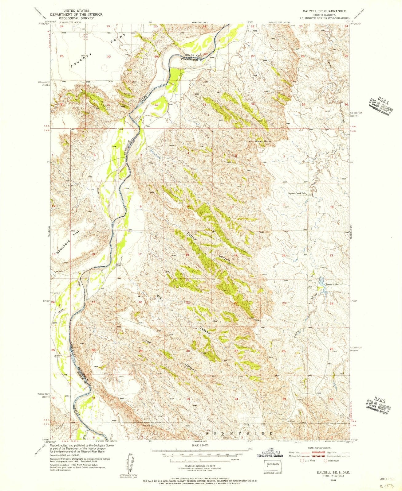 1954 Dalzell, SD - South Dakota - USGS Topographic Map