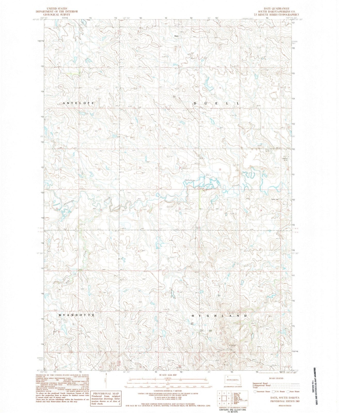 1983 Date, SD - South Dakota - USGS Topographic Map