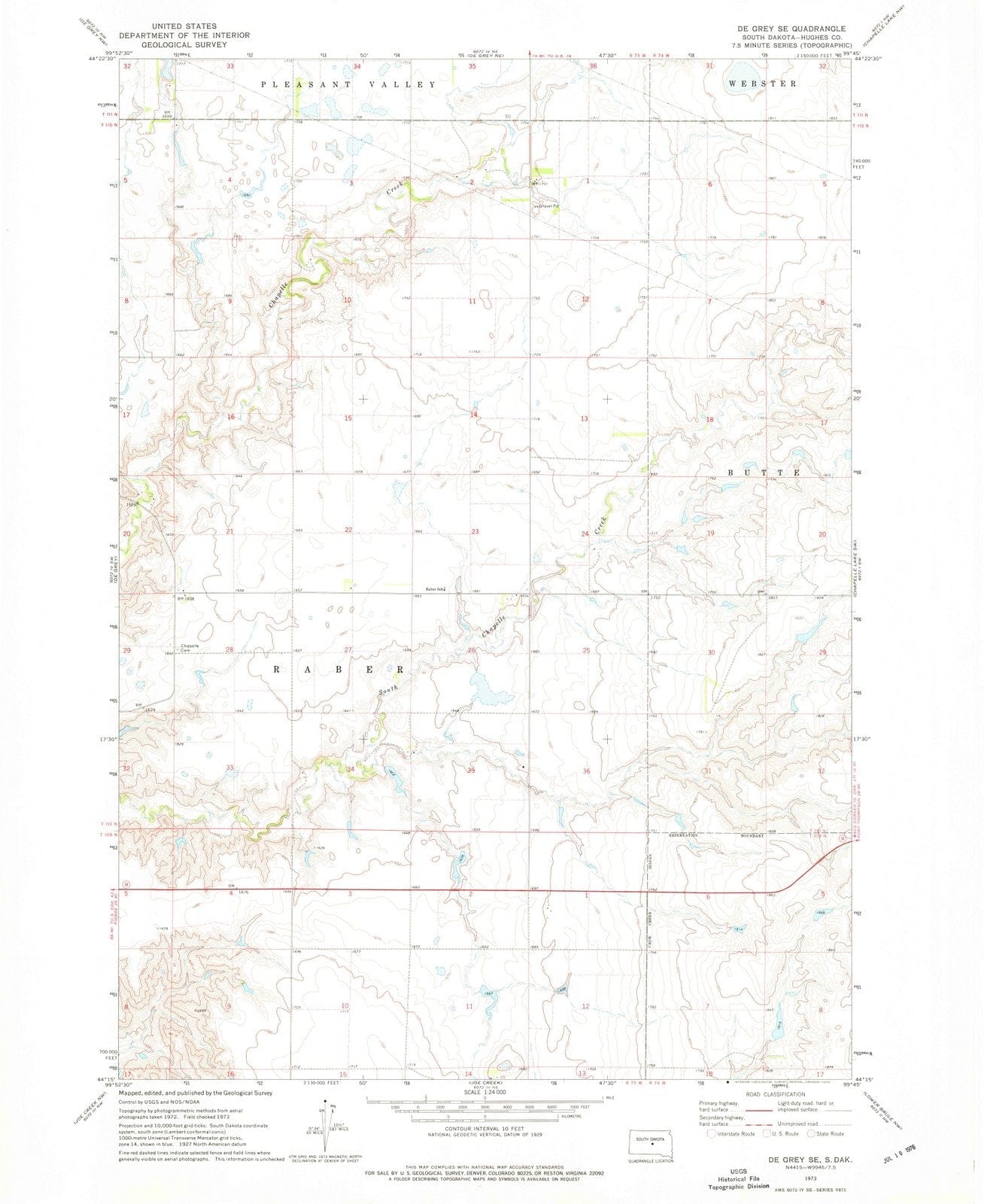 1973 De Grey, SD - South Dakota - USGS Topographic Map