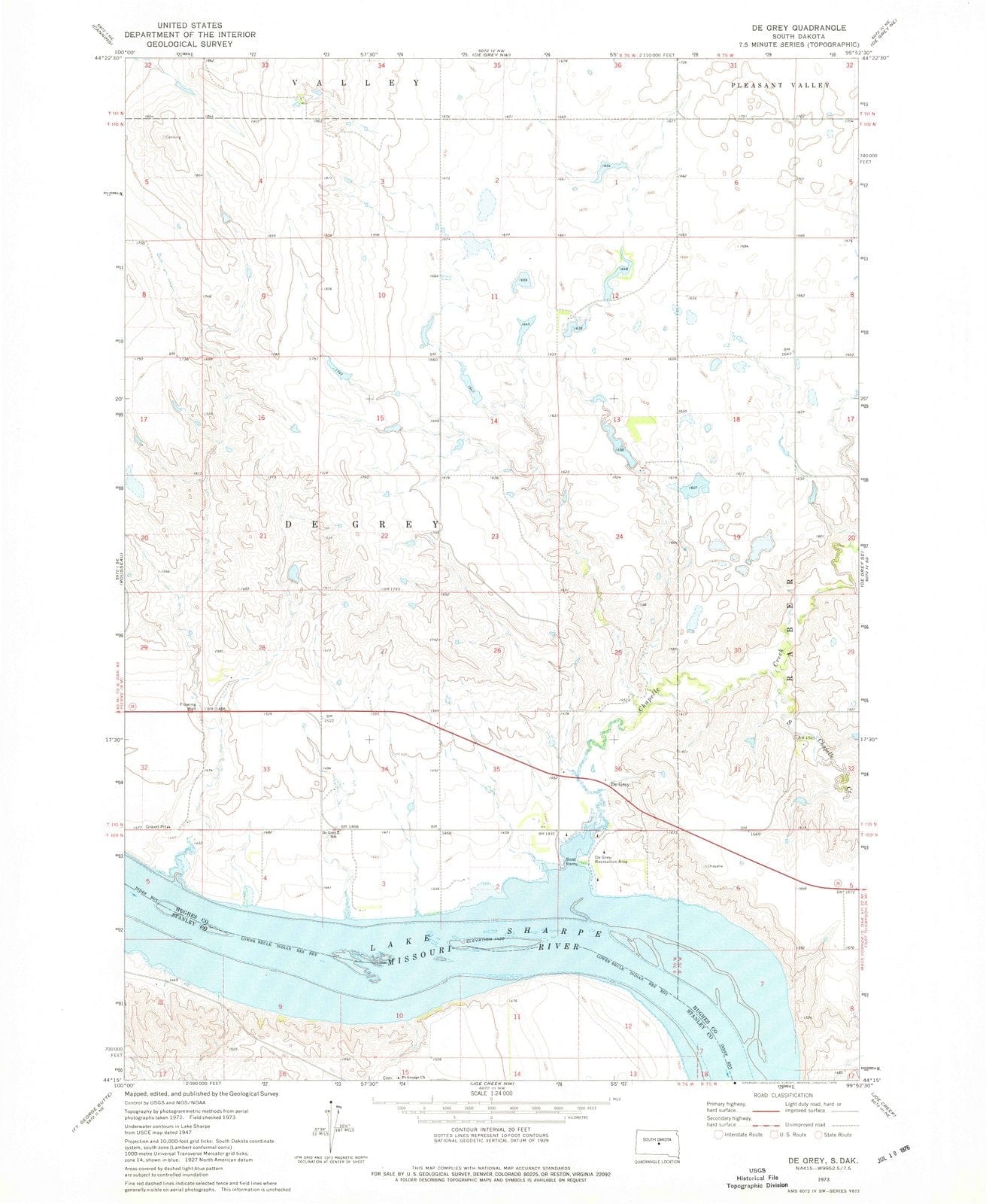 1973 De Grey, SD - South Dakota - USGS Topographic Map