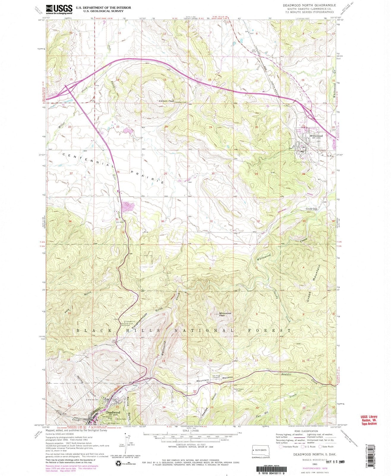 1961 Deadwood North, SD - South Dakota - USGS Topographic Map