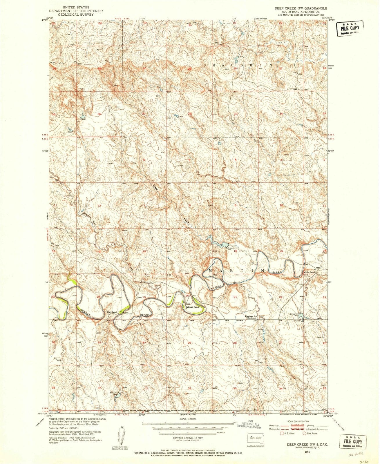 1951 Deep Creek, SD - South Dakota - USGS Topographic Map