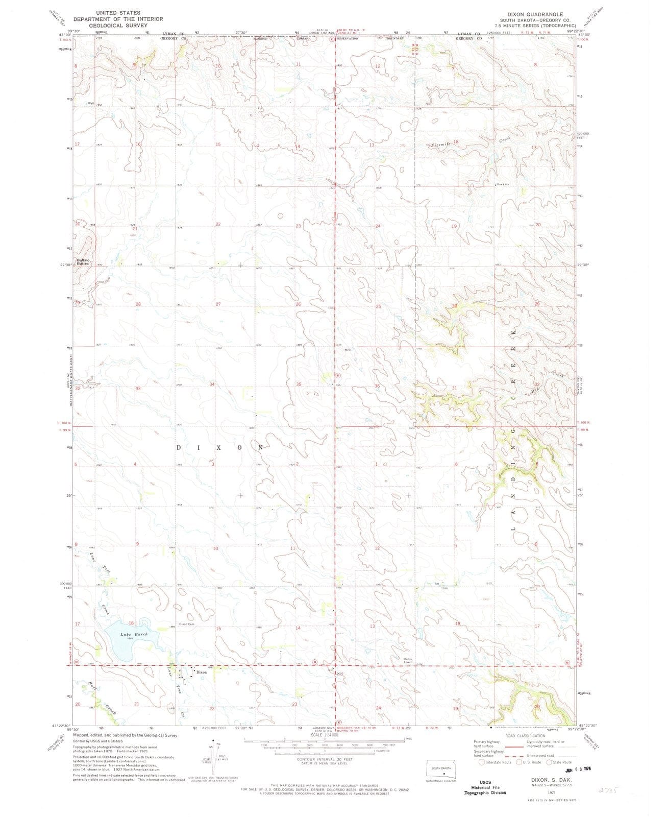 1971 Dixon, SD - South Dakota - USGS Topographic Map