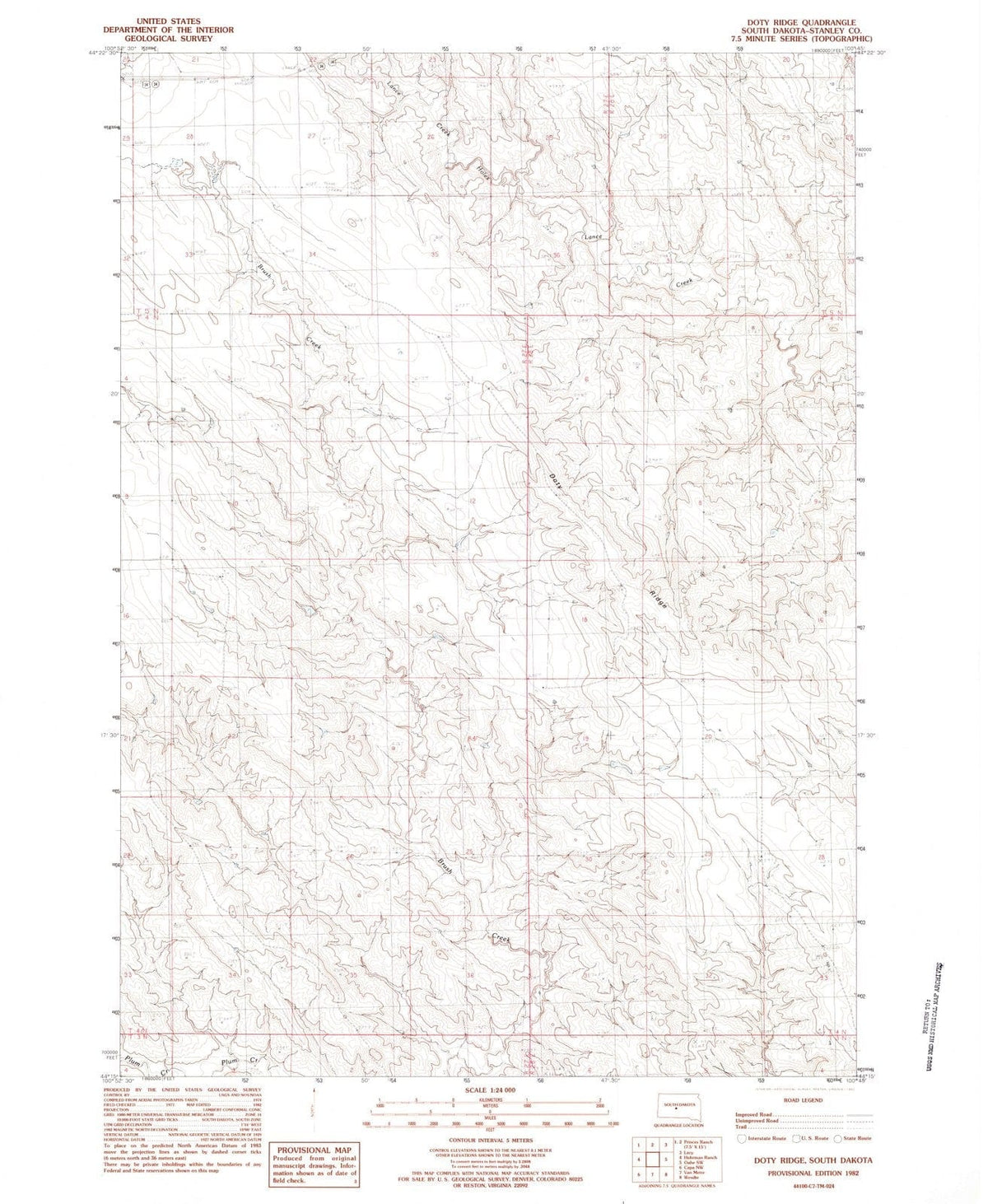 1982 Doty Ridge, SD - South Dakota - USGS Topographic Map