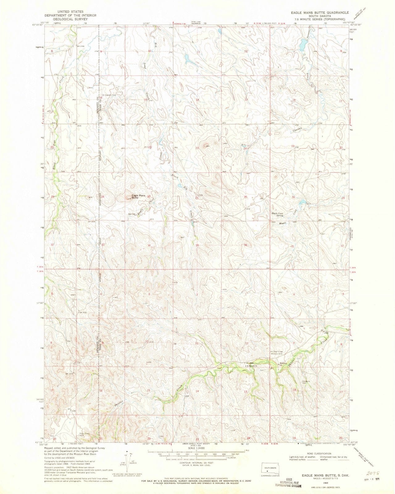 1969 Eagle Mans Butte, SD - South Dakota - USGS Topographic Map