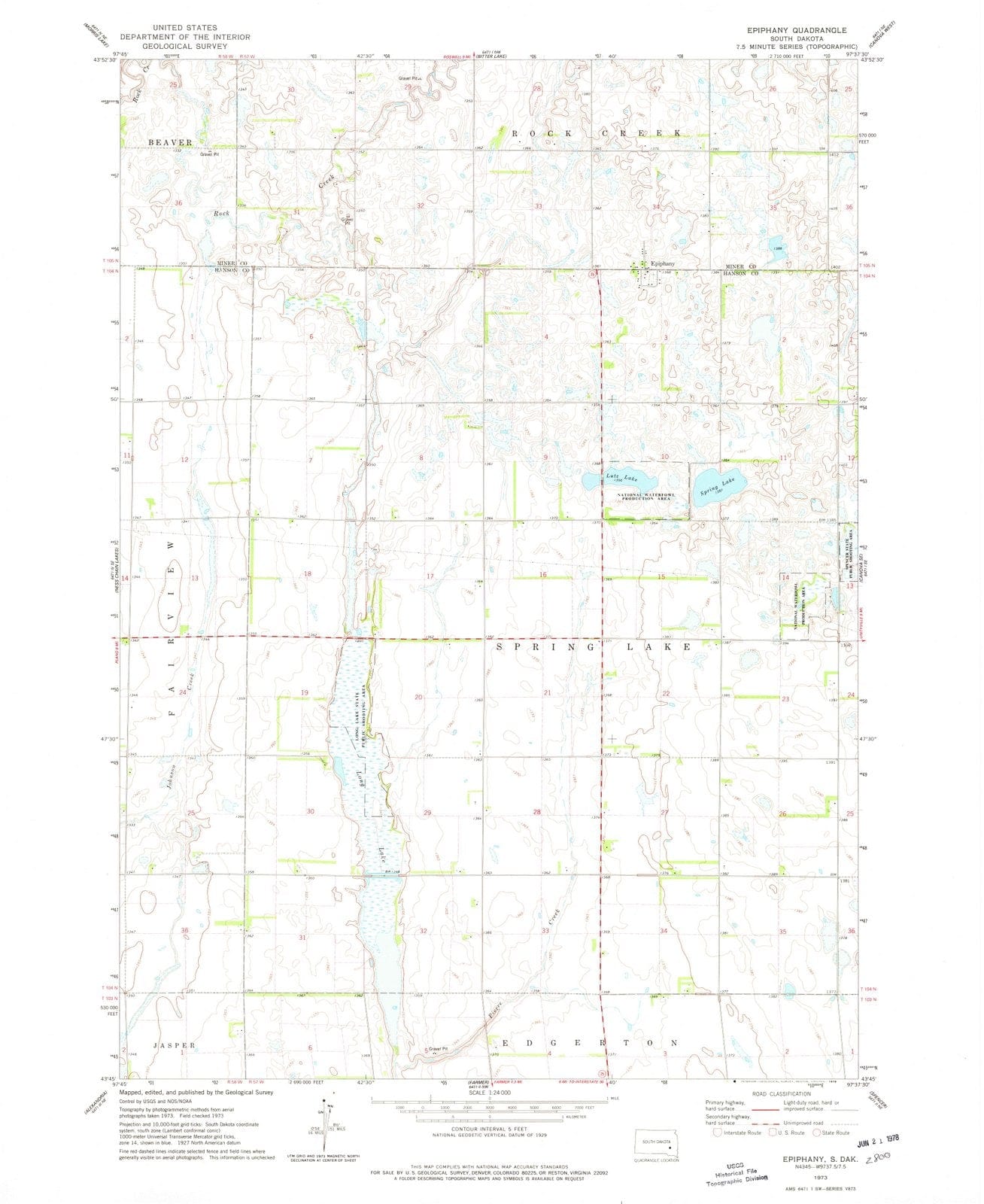 1973 Epiphany, SD - South Dakota - USGS Topographic Map