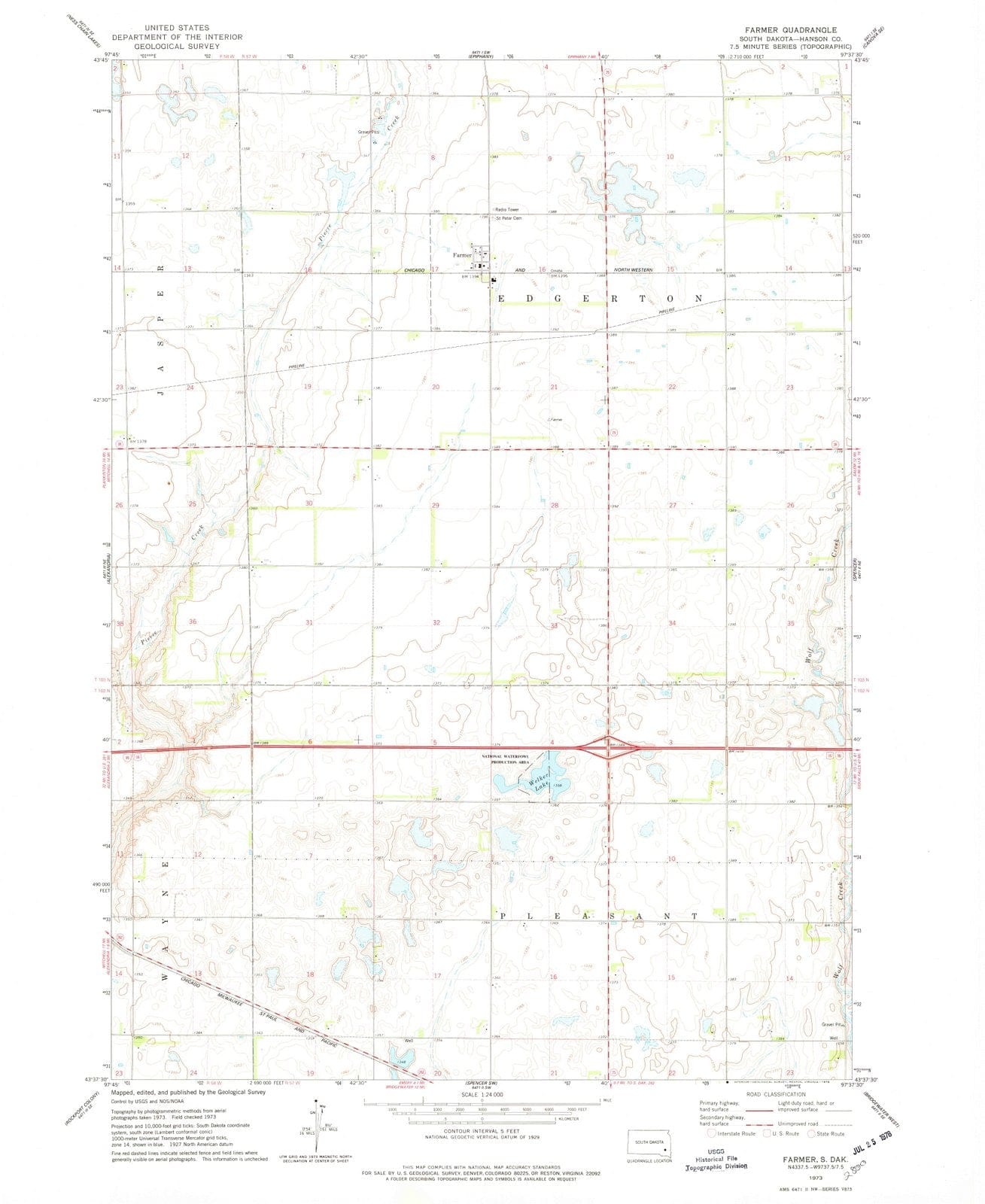 1973 Farmer, SD - South Dakota - USGS Topographic Map