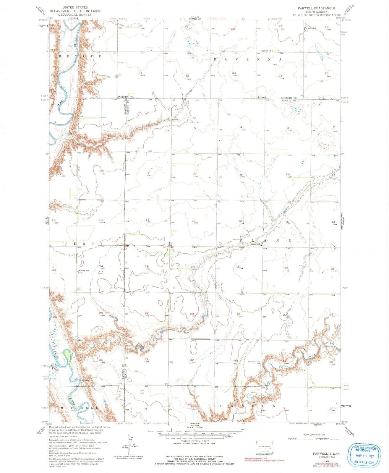 1957 Farwell, SD - South Dakota - USGS Topographic Map