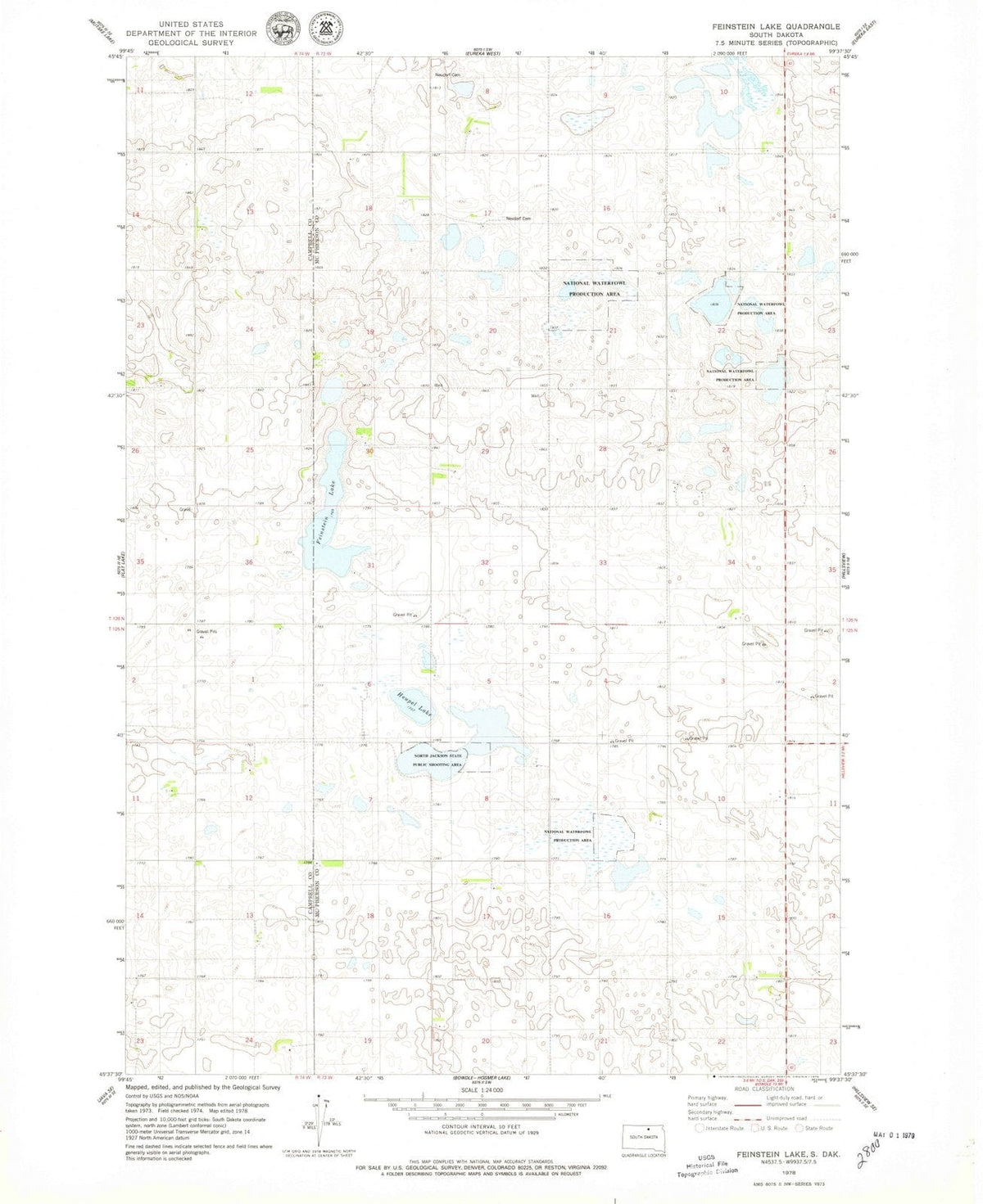 1978 Feinstein Lake, SD - South Dakota - USGS Topographic Map
