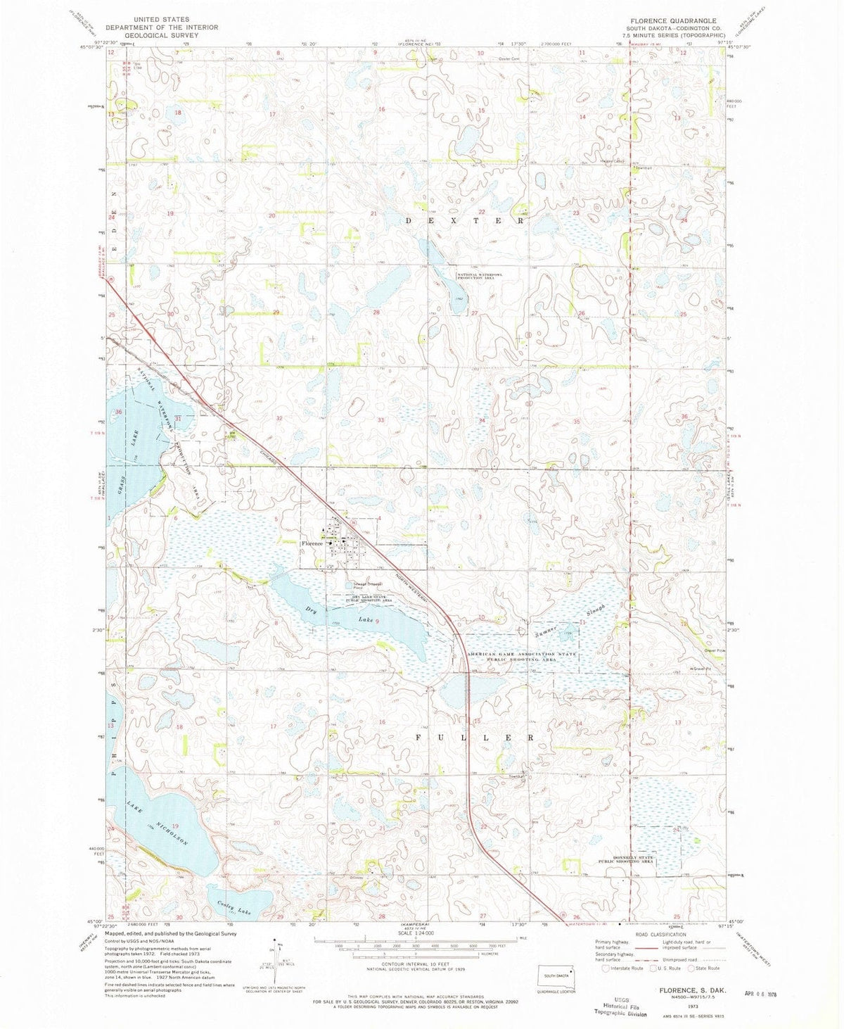 1973 Florence, SD - South Dakota - USGS Topographic Map