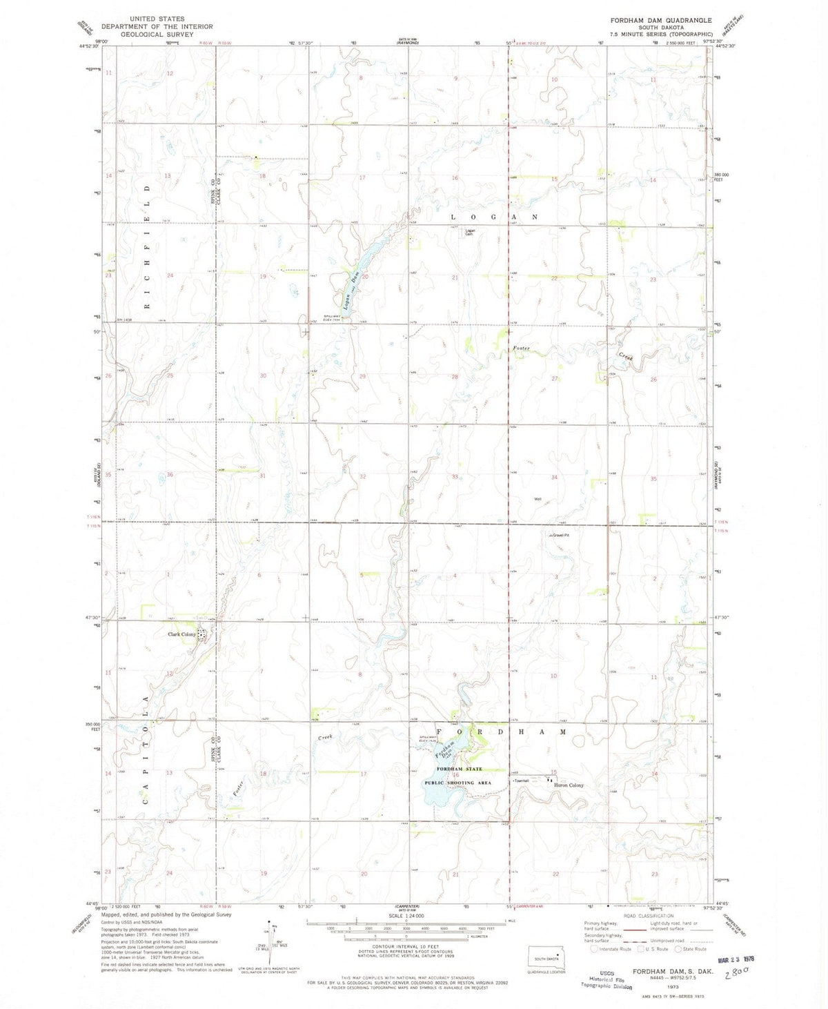 1973 Fordhamam, SD - South Dakota - USGS Topographic Map