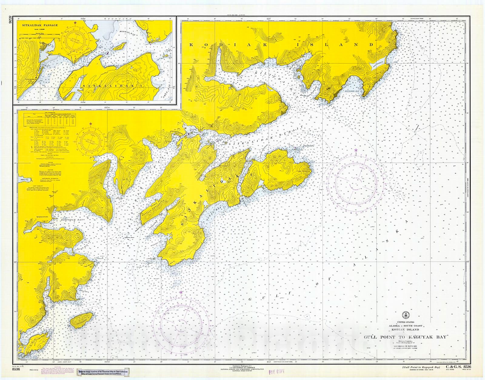 Historic Nautical Map - Gull Point To Kaguyak Bay, 1971 NOAA Chart - Alaska (AK) - Vintage Wall Art