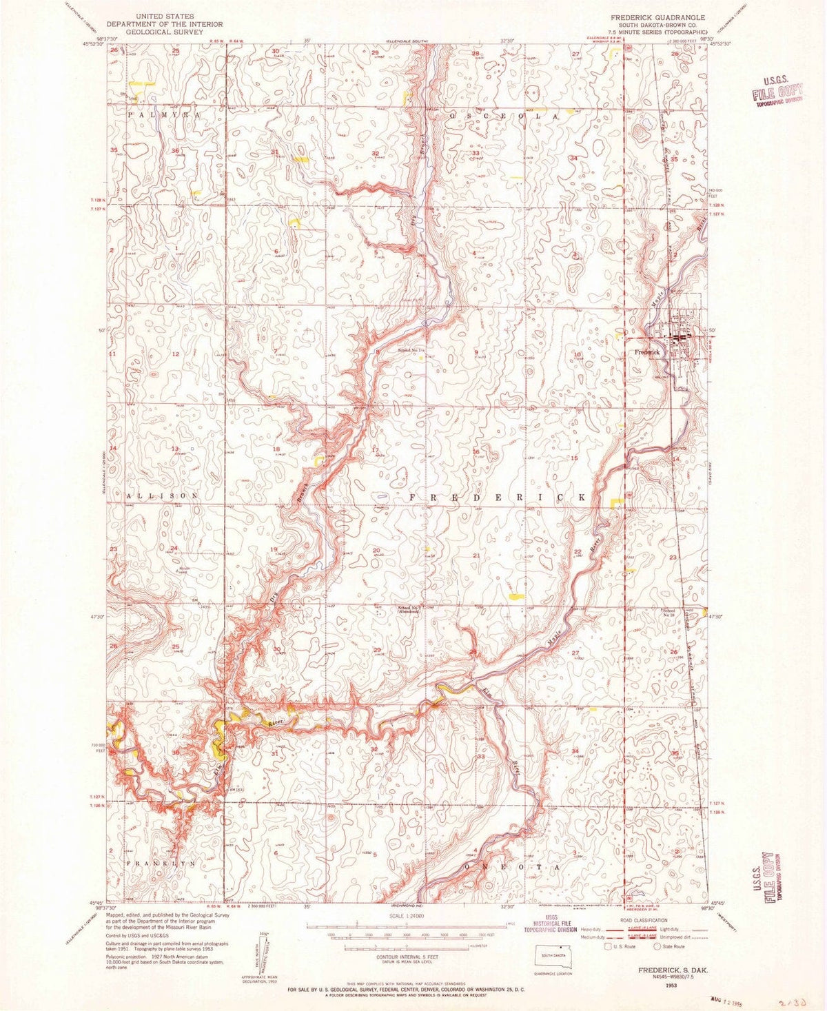 1953 Frederick, SD - South Dakota - USGS Topographic Map