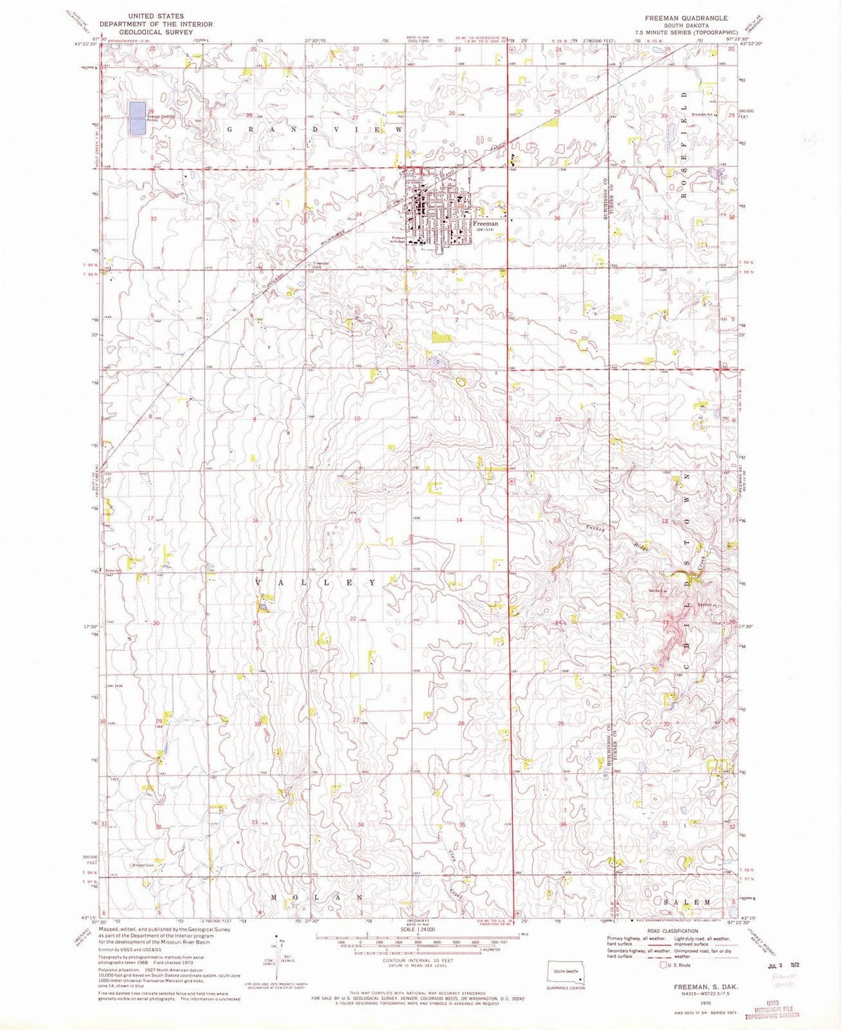 1970 Freeman, SD - South Dakota - USGS Topographic Map